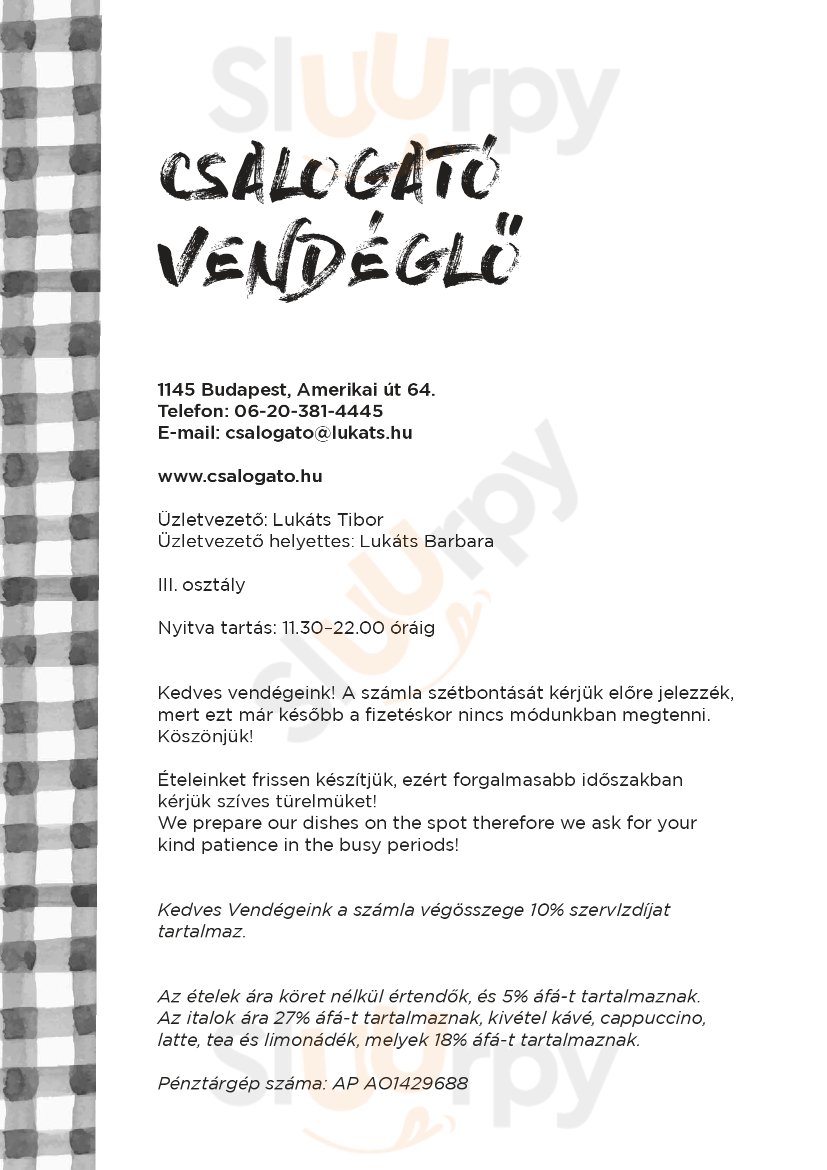 Csalogato Restaurant Budapest Menu - 1