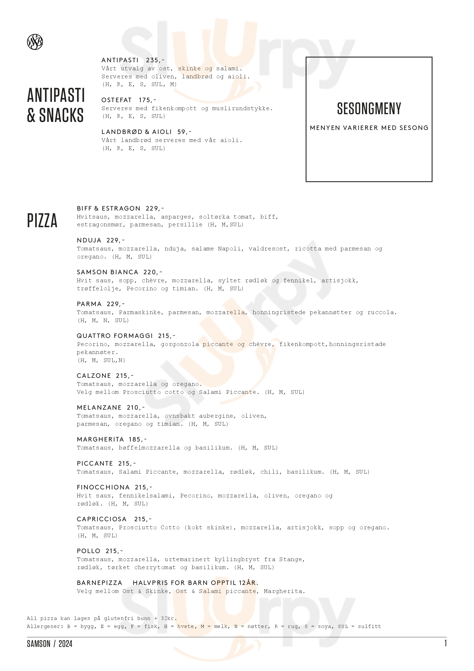 W.b. Samson - Egertorget Oslo Menu - 1