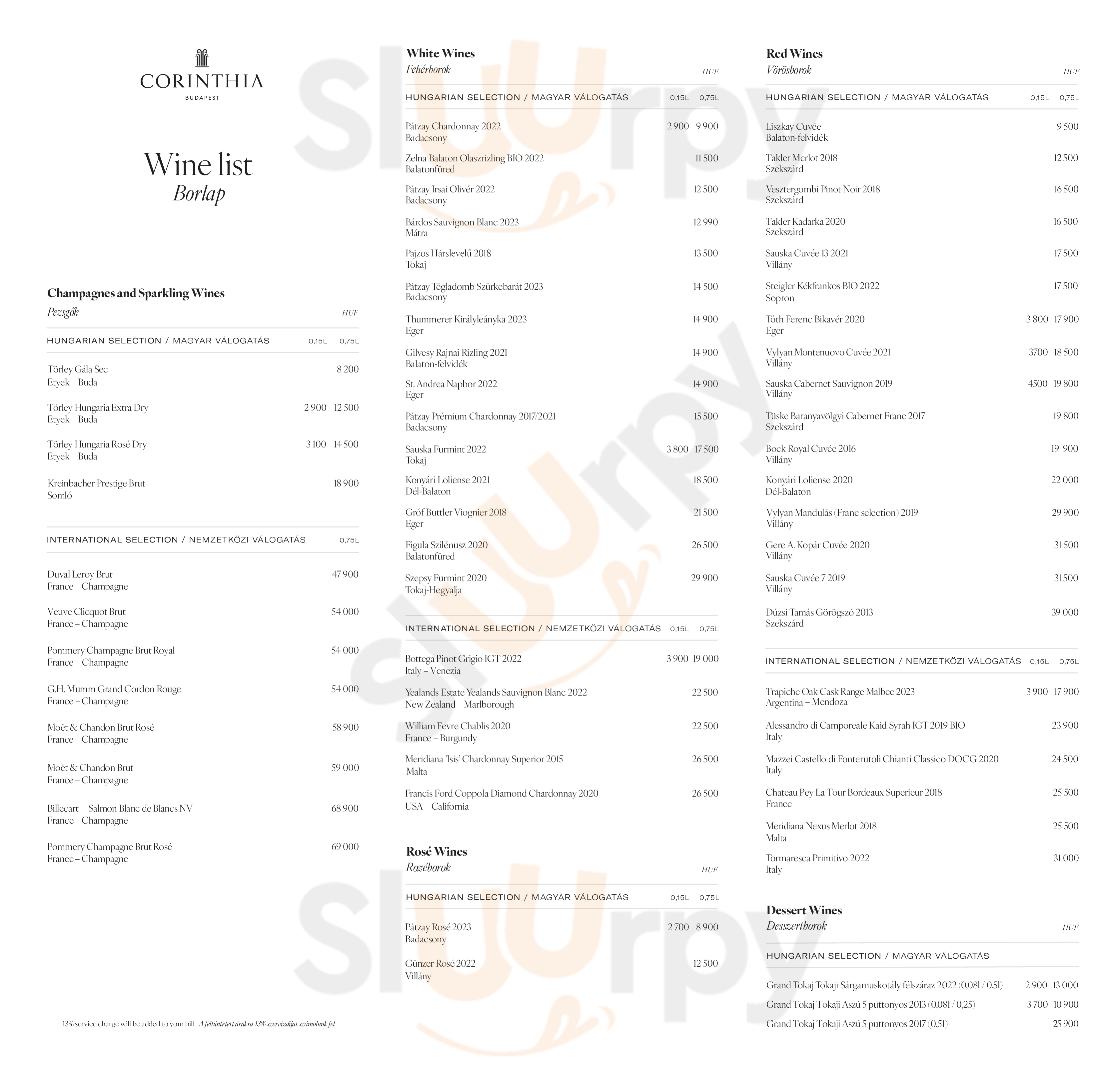 Main Menu - Royal Cukraszda Budapest