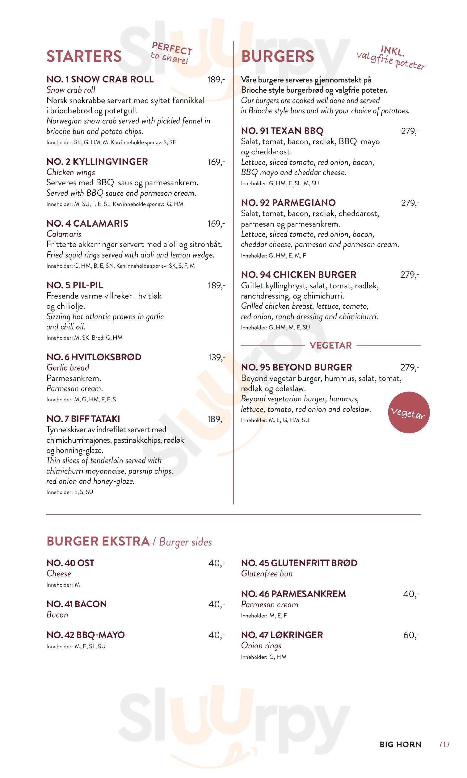 Big Horn Steak House Aker Brygge Oslo Menu - 1