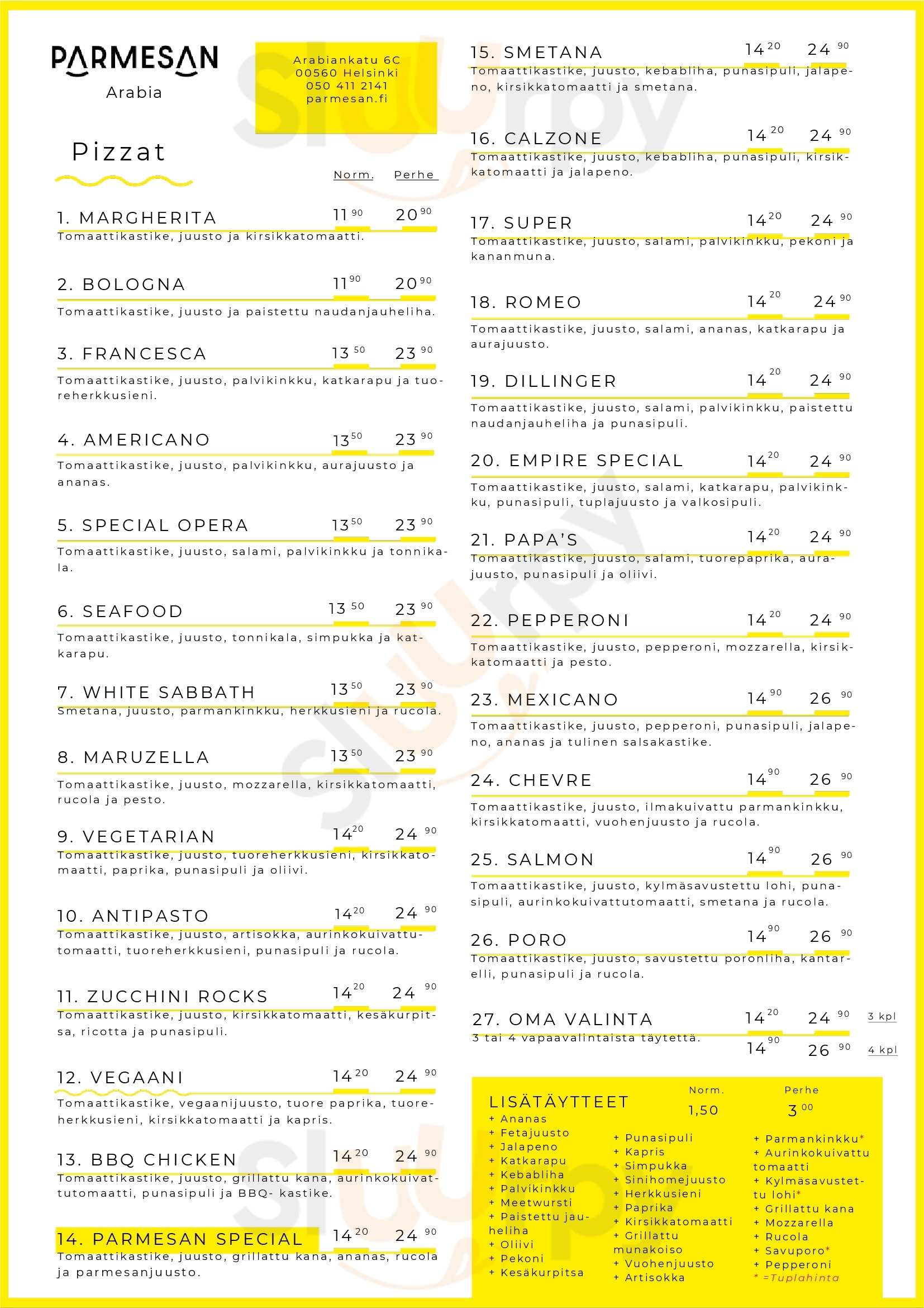 Main Menu - Pizzeria Parmesan