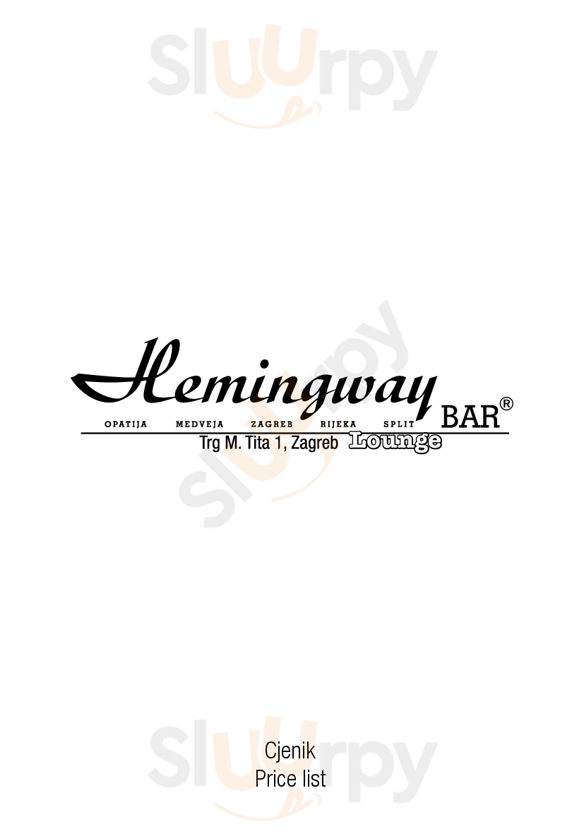 Main Menu - Hemingway Lounge Bar