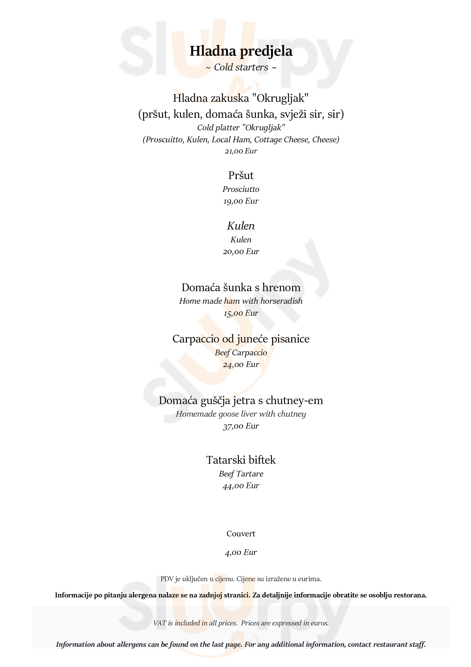 Restaraunt Okrugljak Zagreb Menu - 1