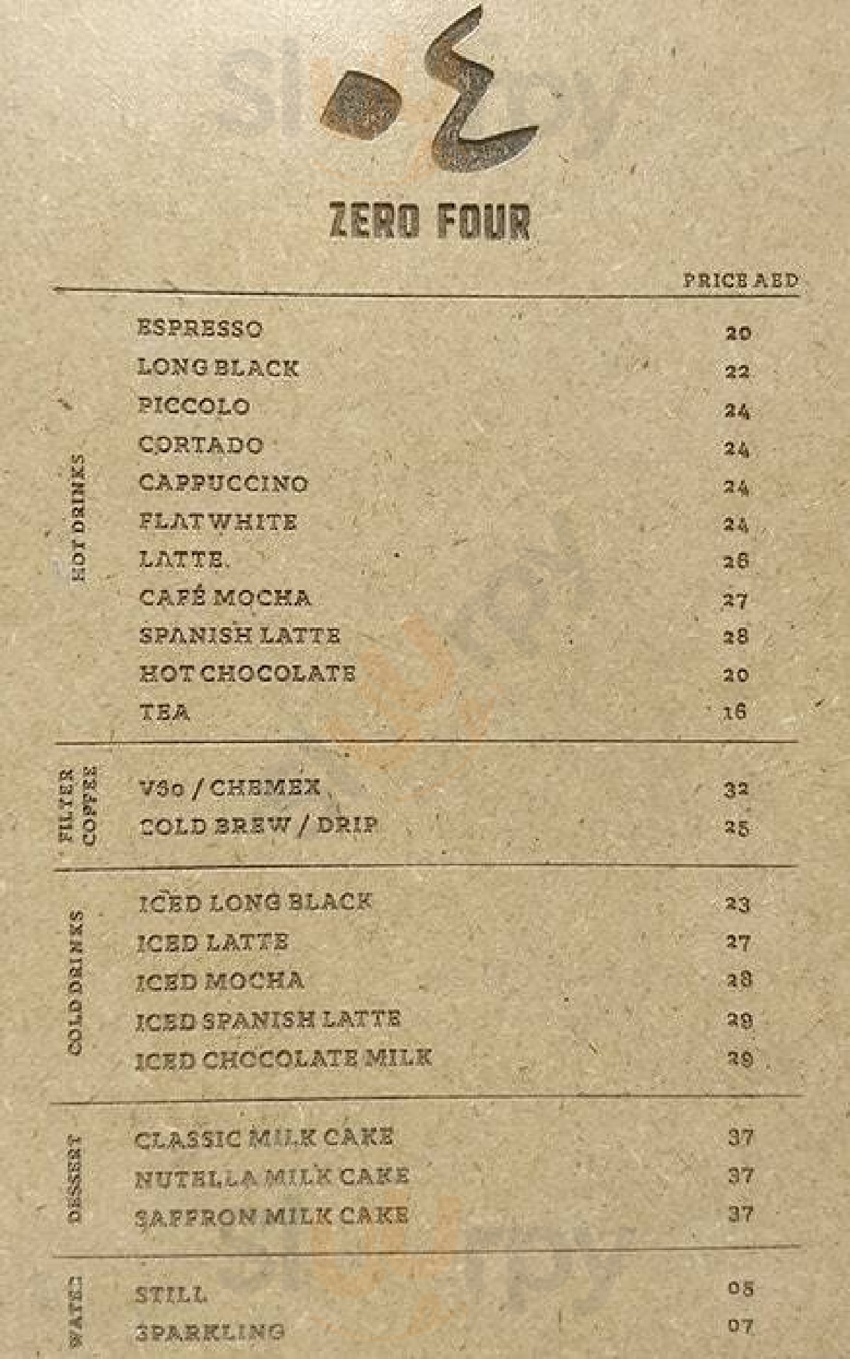 ‪zero Four Speciality Coffee‬ دُبي Menu - 1