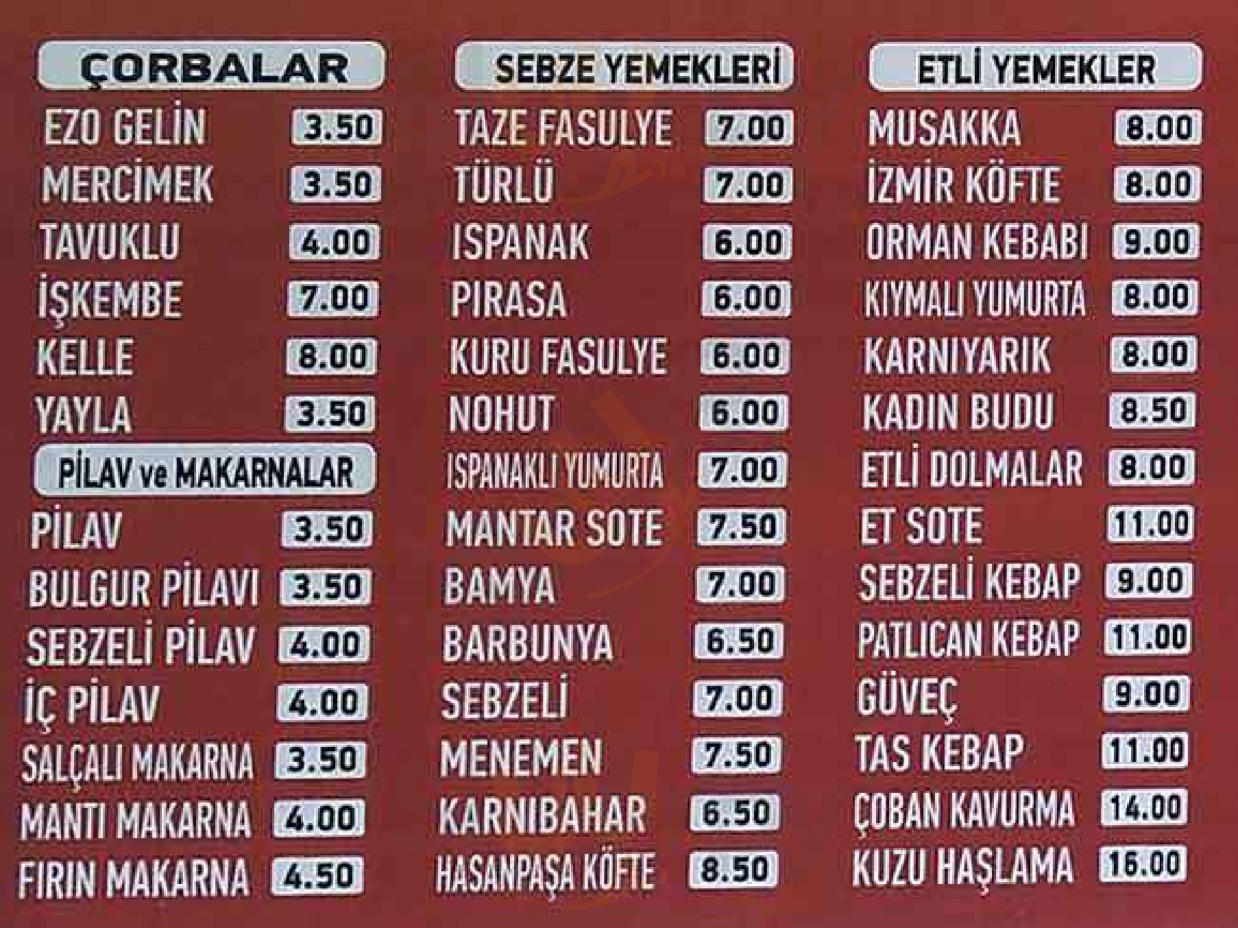 Balcan Lokantası İstanbul Menu - 1