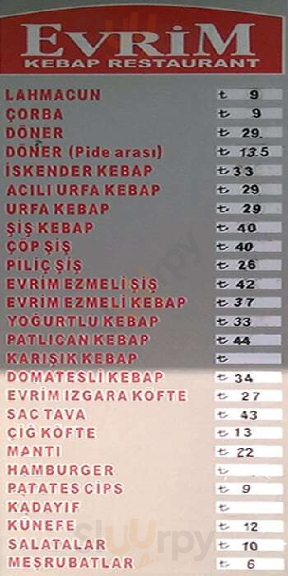 Evrim Restaurant İstanbul Menu - 1