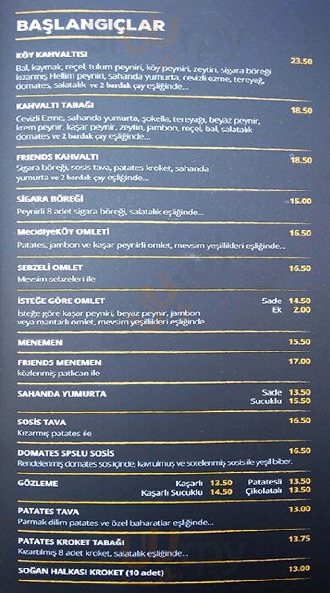 Friends Cafe Restaurant İstanbul Menu - 1