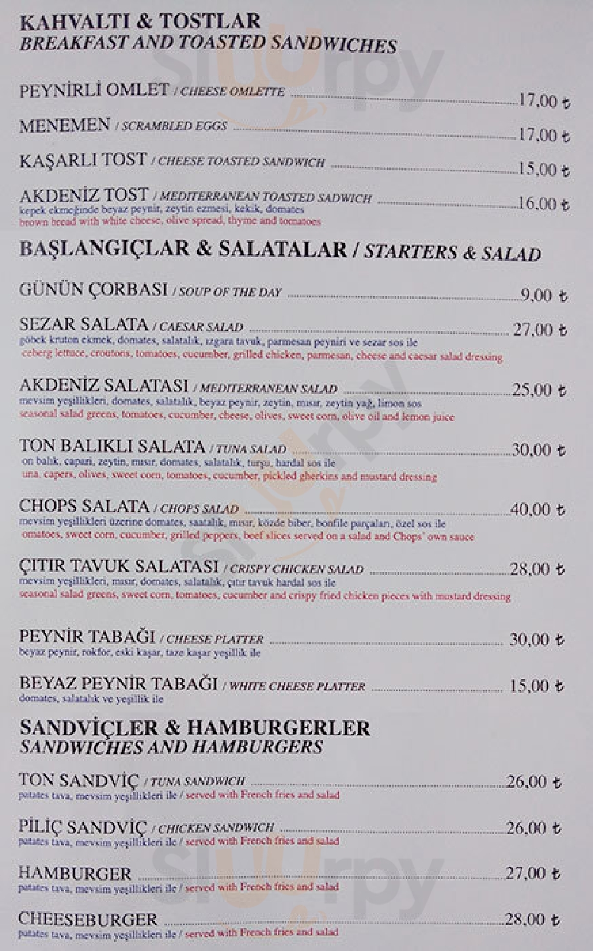 Chops Cafe & Pub İstanbul Menu - 1