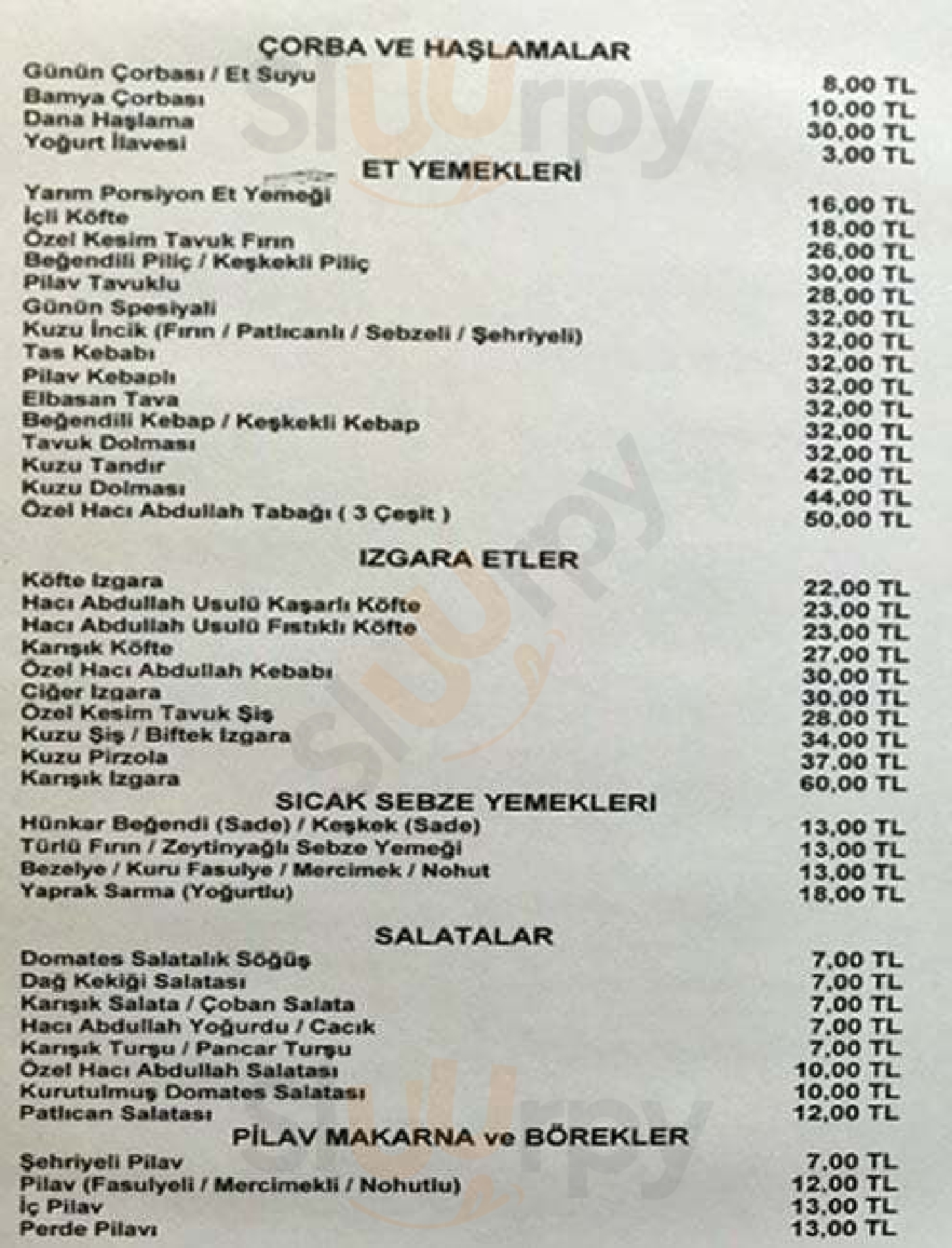 Hacı Abdullah Lokantası Ankara Menu - 1