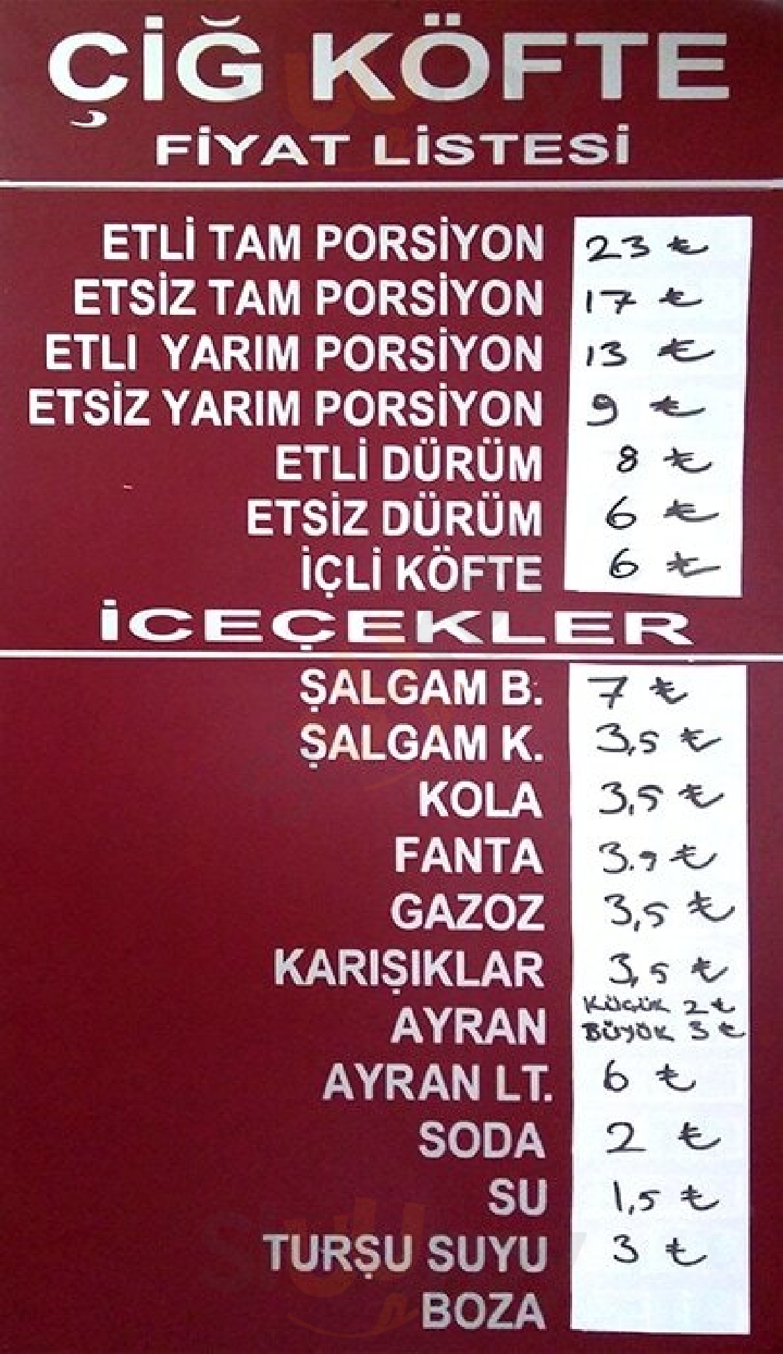 Elazig Cig Koftecisi Muco Usta İstanbul Menu - 1
