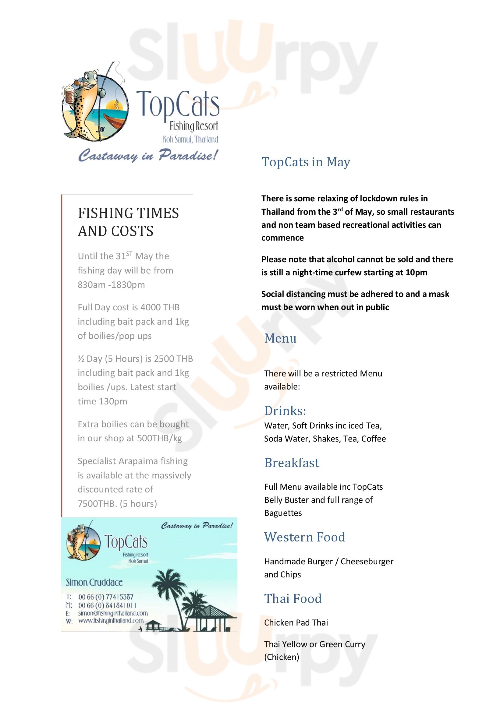 Topcats Fishing Resort เกาะสมุย Menu - 1