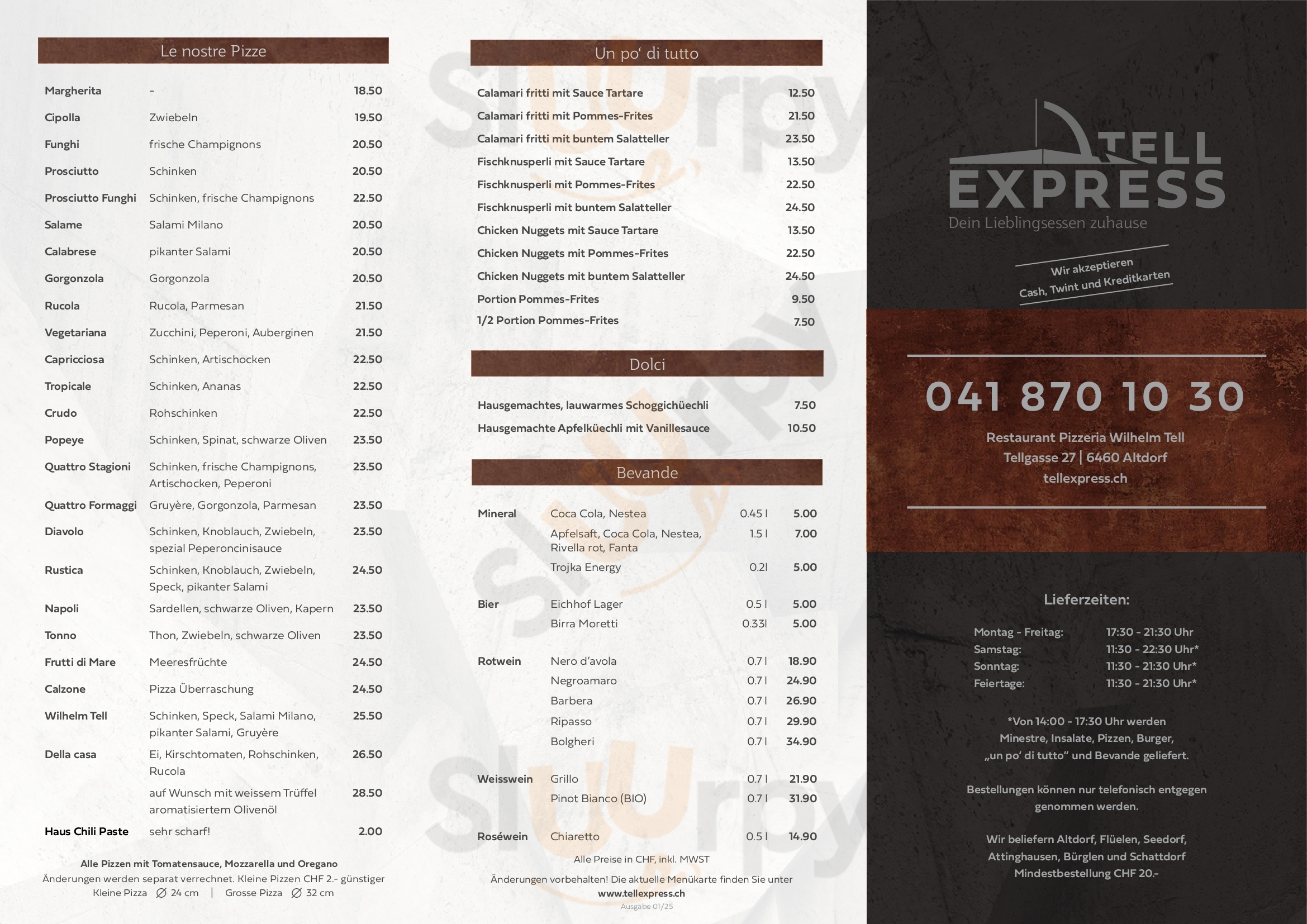 Pizzeria Wilhelm Tell Altdorf Menu - 1