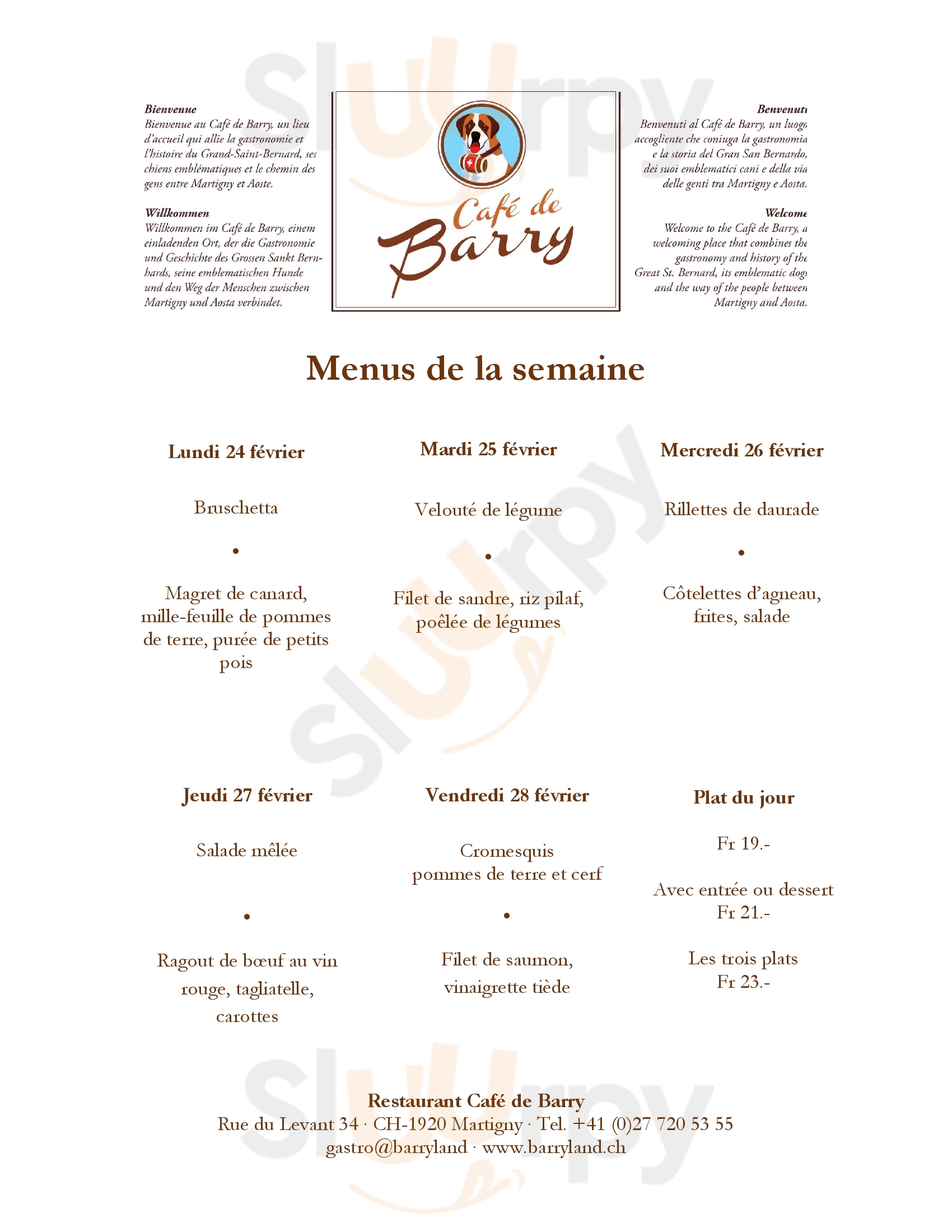 Café De Barry Martigny Menu - 1