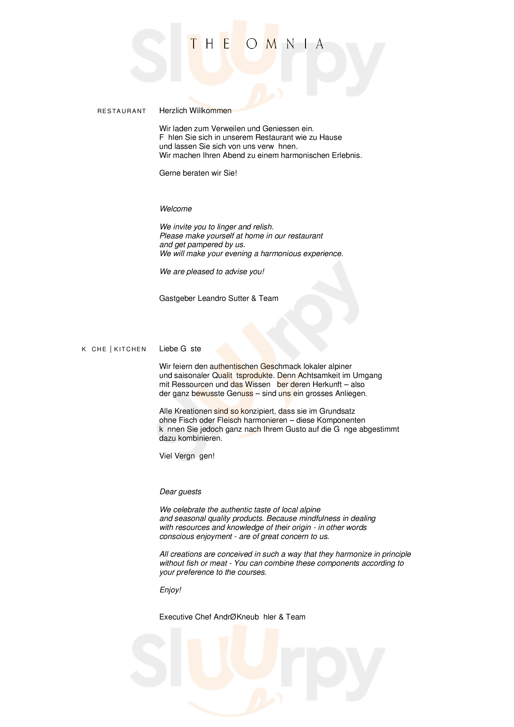 The Omnia Restaurant Zermatt Menu - 1