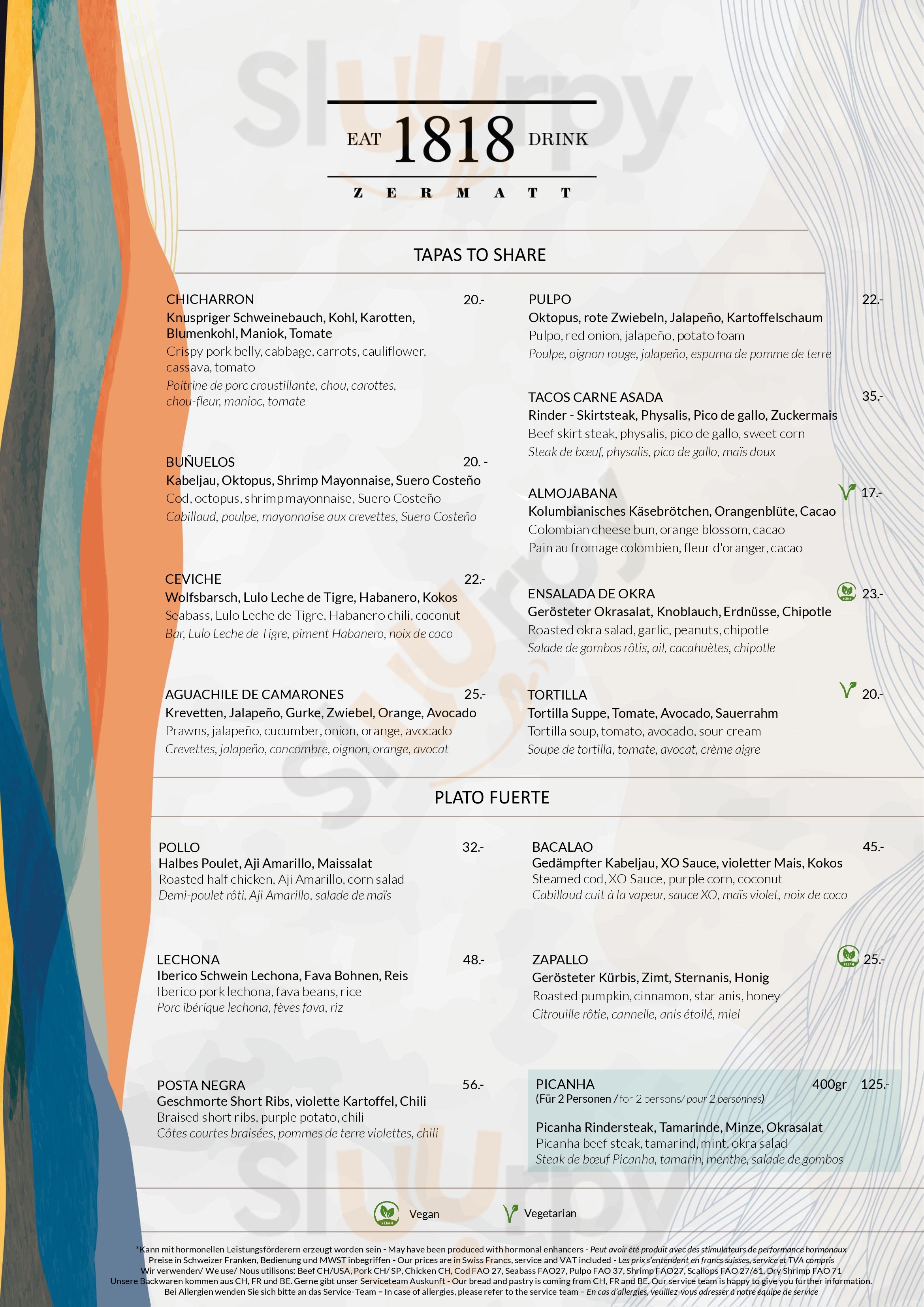 1818 Eat & Drink Zermatt Menu - 1