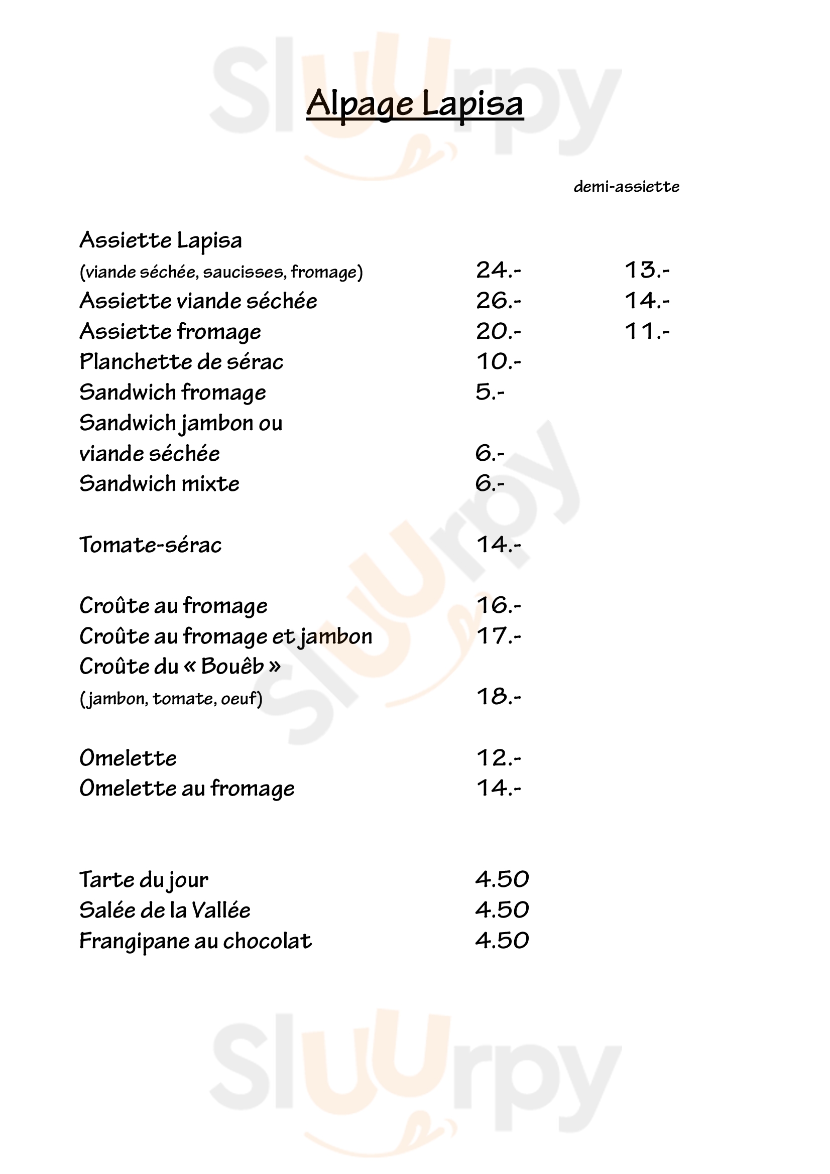 Alpage Lapisa Champéry Menu - 1