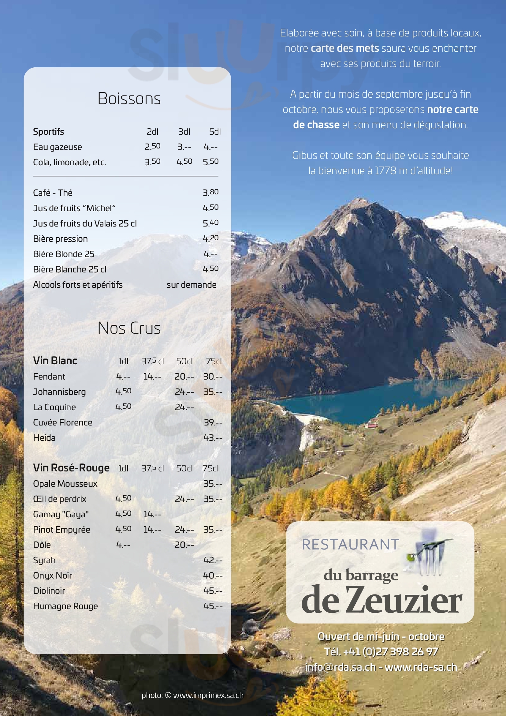 Restaurant Du Lac Du Barrage De Zeuzier Anzere Menu - 1