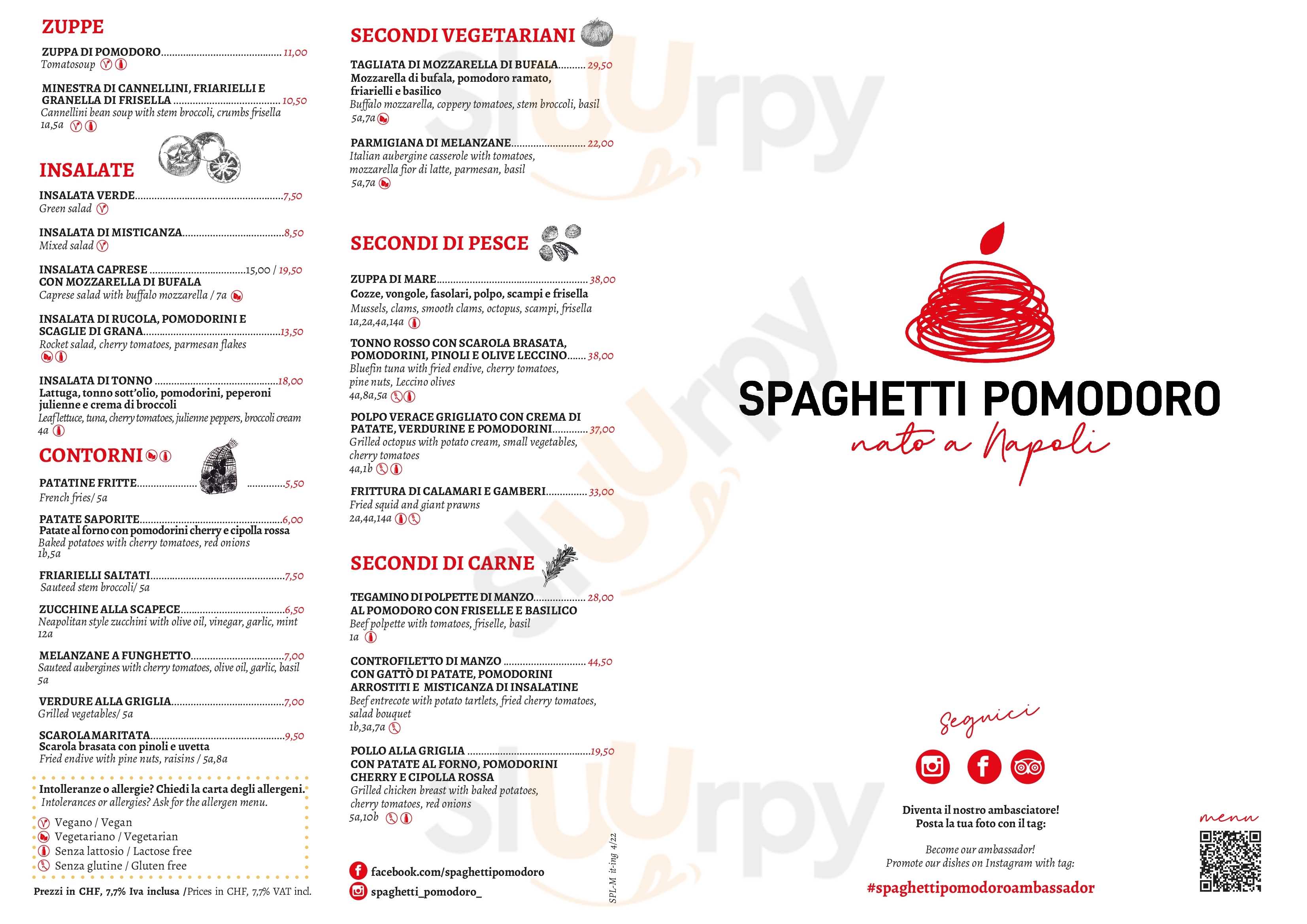 Spaghetti Pomodoro menù, Muralto - Main Menu | Sluurpy