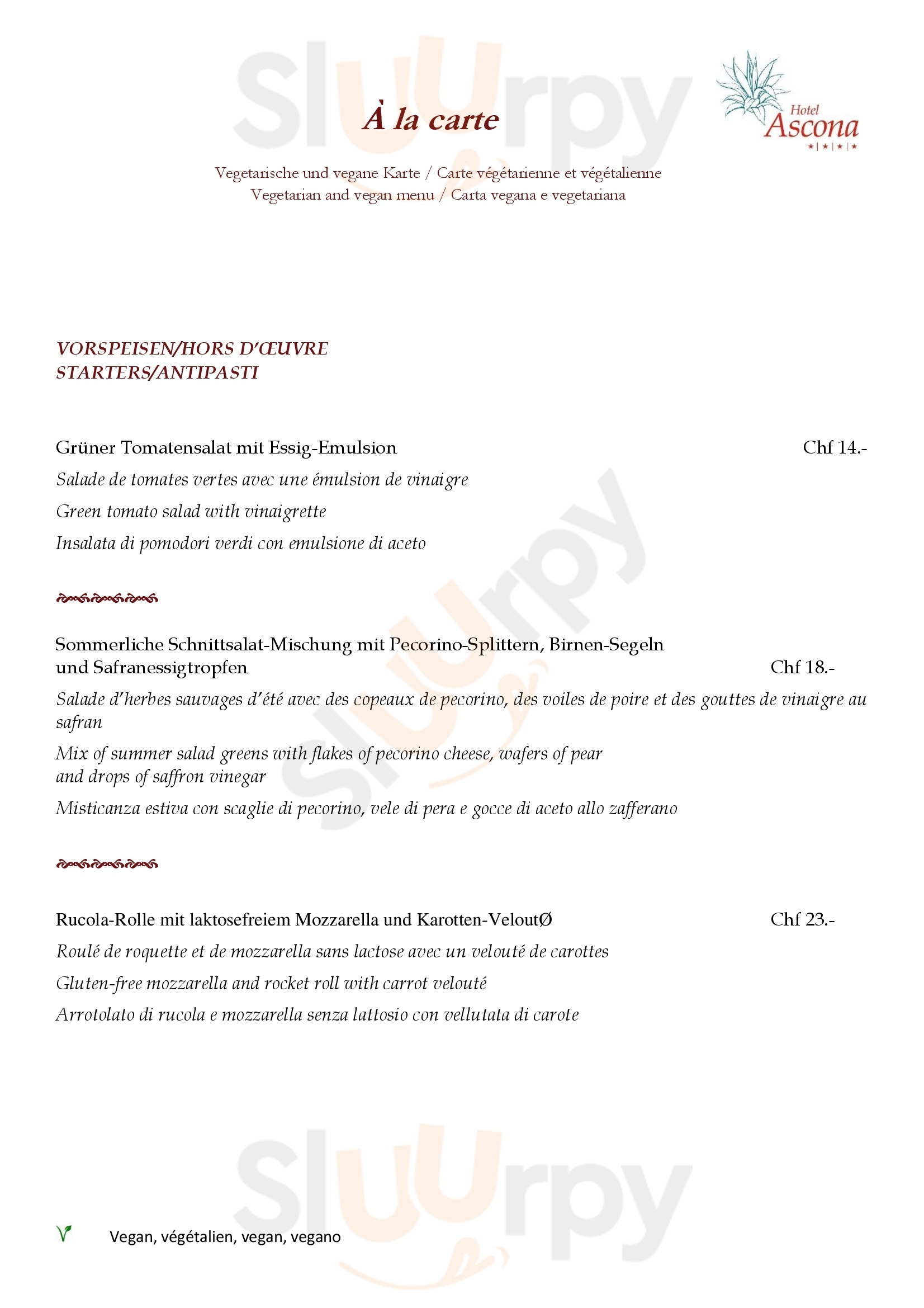 Hotel Ascona Ascona Menu - 1