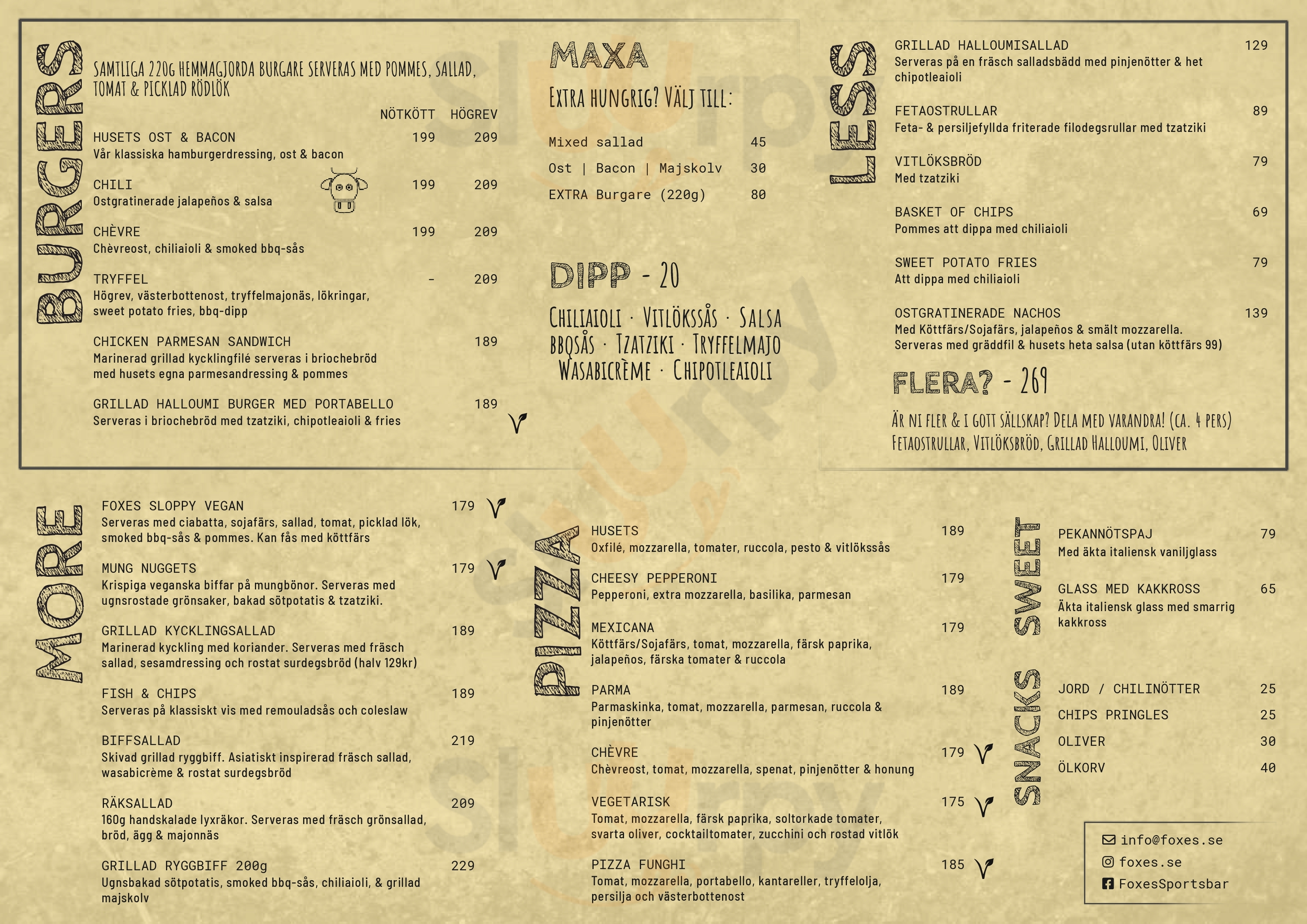 Foxes Sportsbar & Restaurant Göteborg Menu - 1