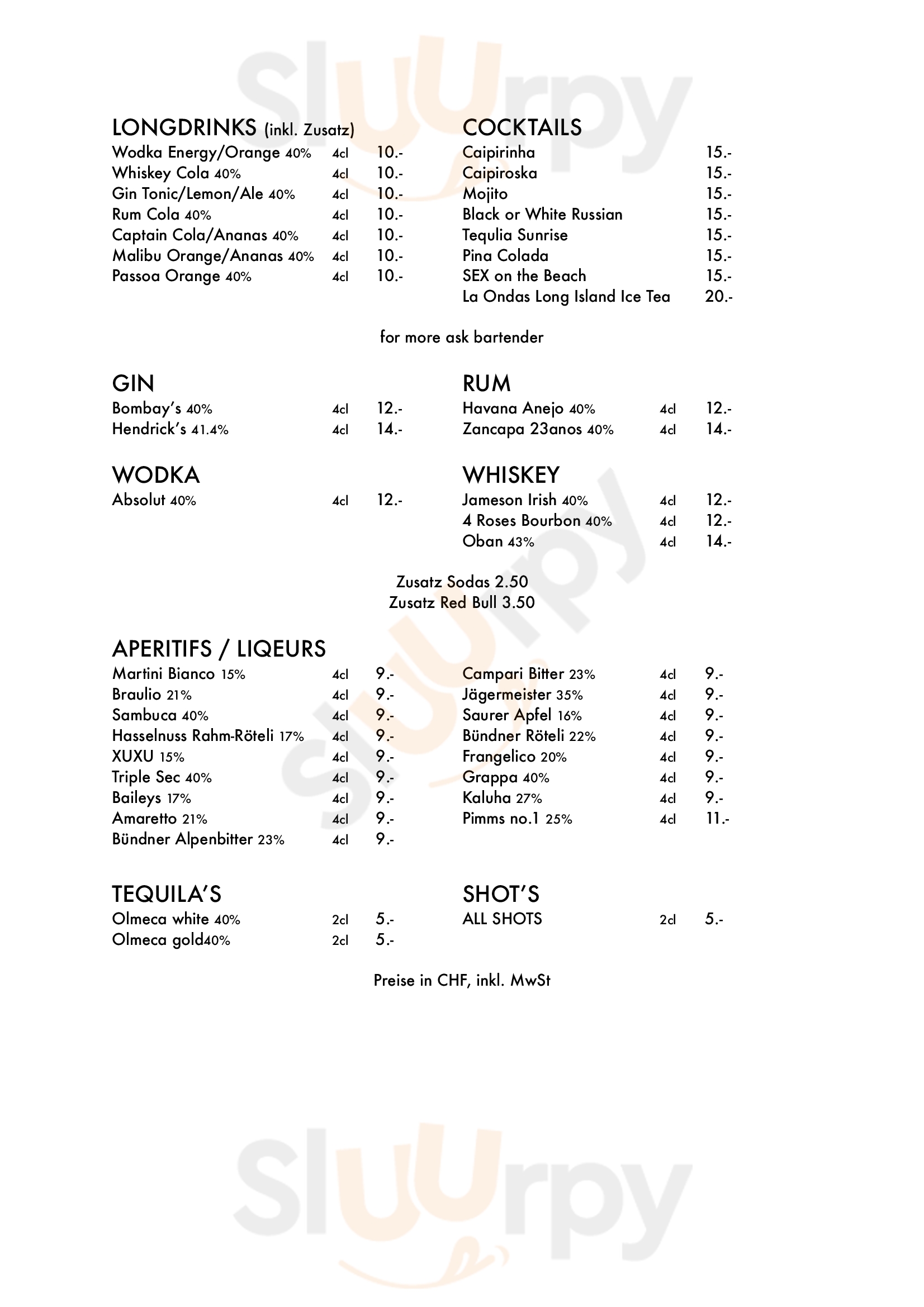 Bar La Onda Davos Platz Menu - 1