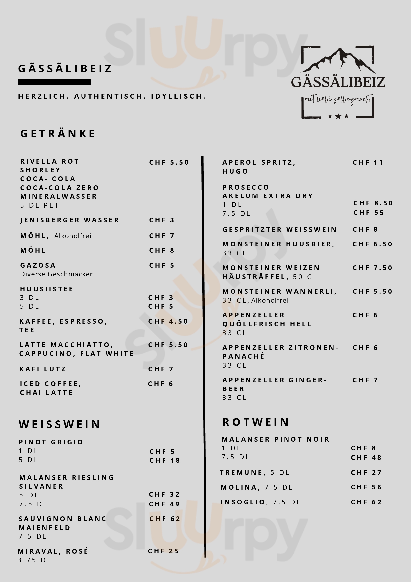 Jenisberger Gassalibeiz Davos Menu - 1