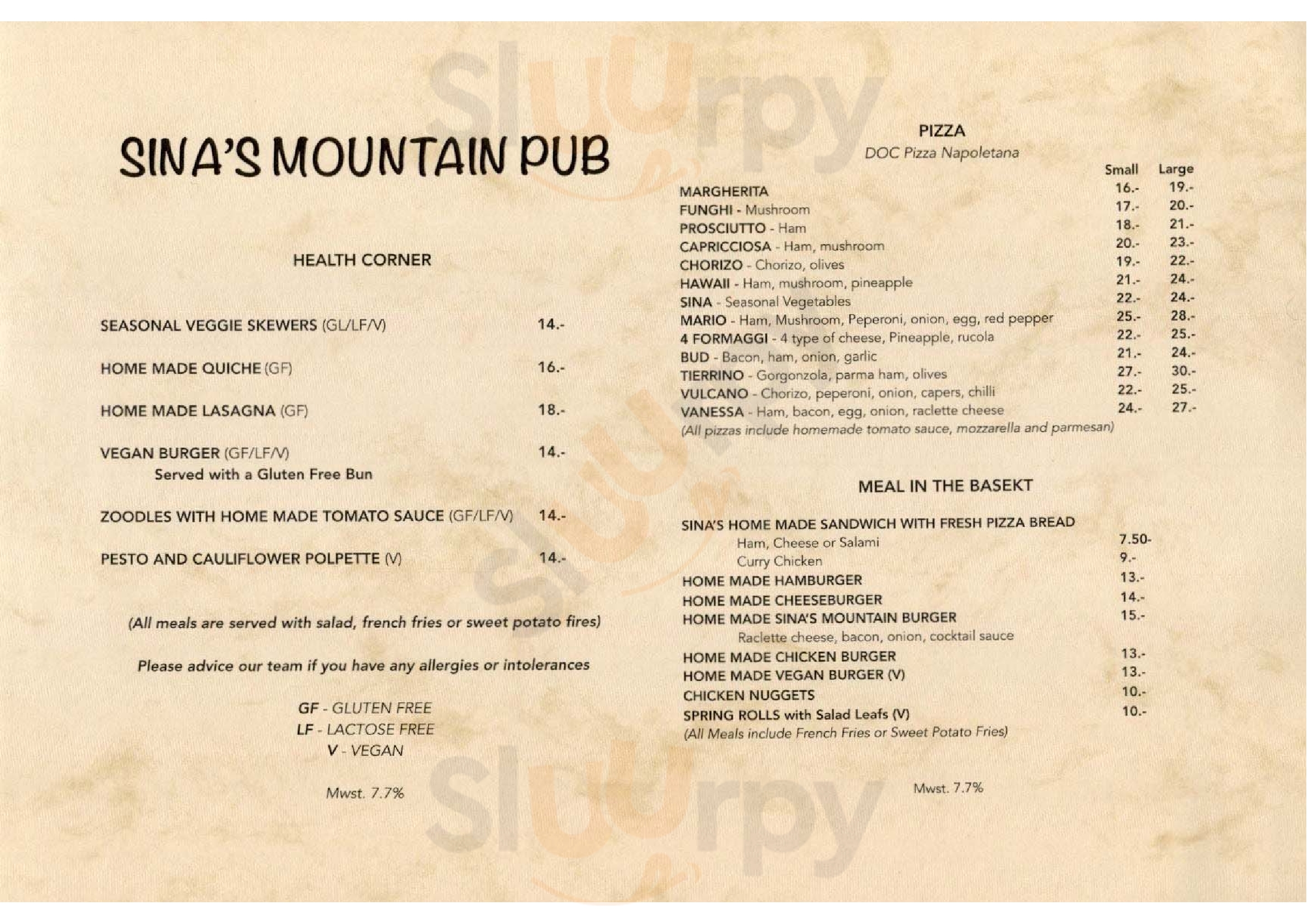 Sina’s Mountain Pub Wengen Menu - 1