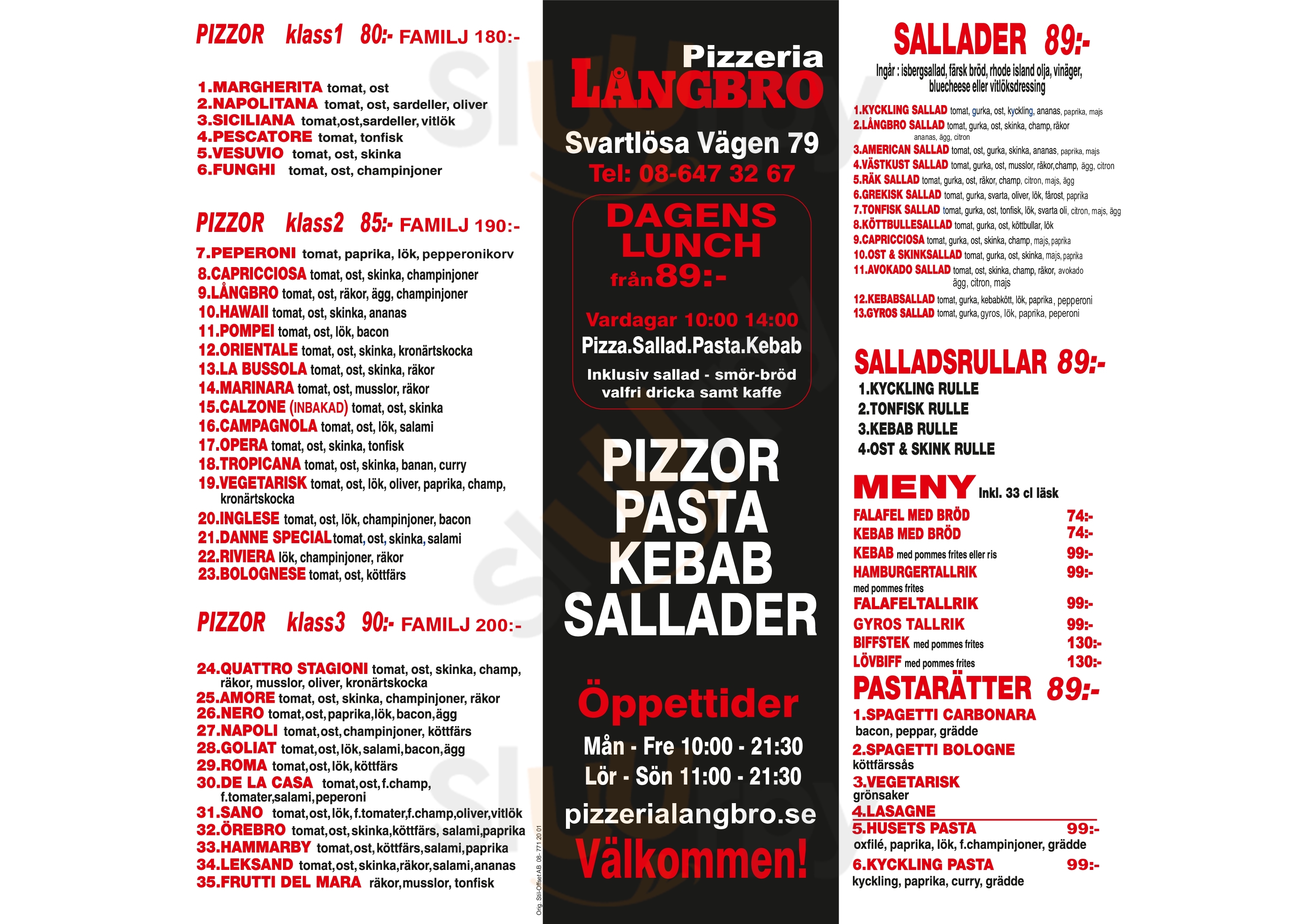 Pizzeria Långbro Älvsjö Menu - 1