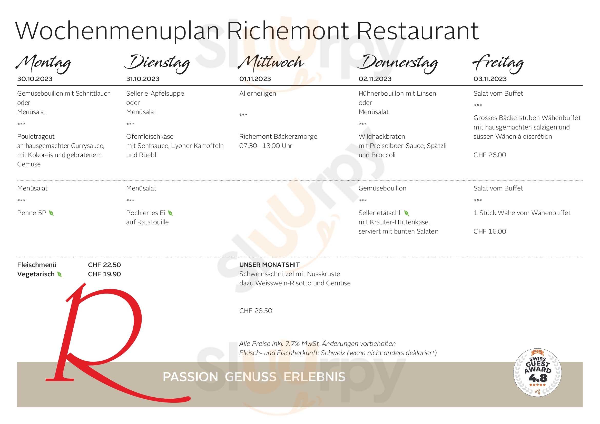Richemont Gastronomie Luzern Menu - 1