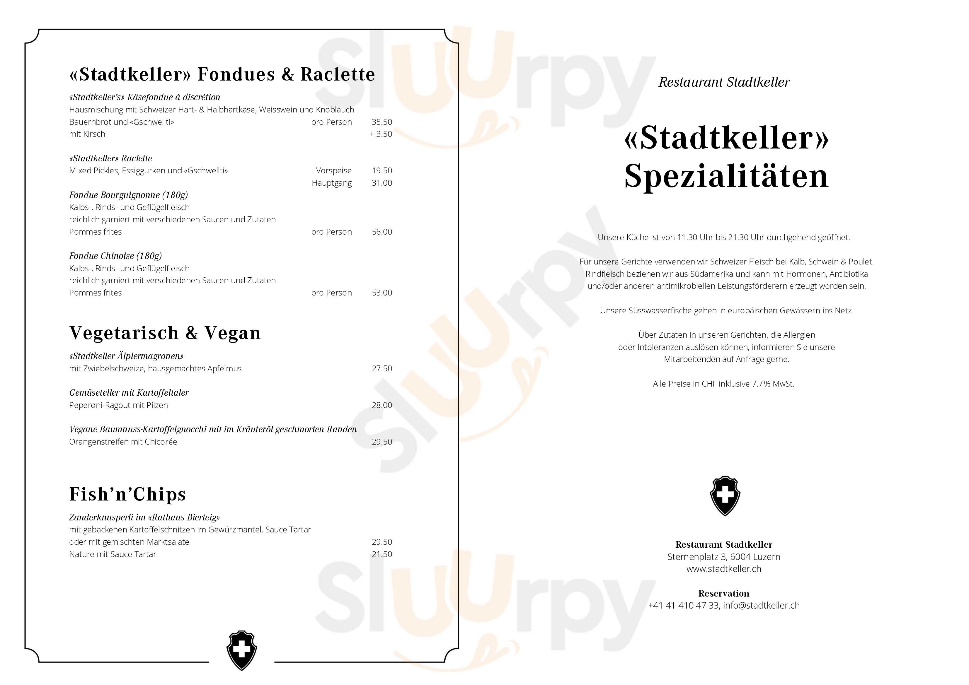 Restaurant Stadtkeller Luzern Menu - 1