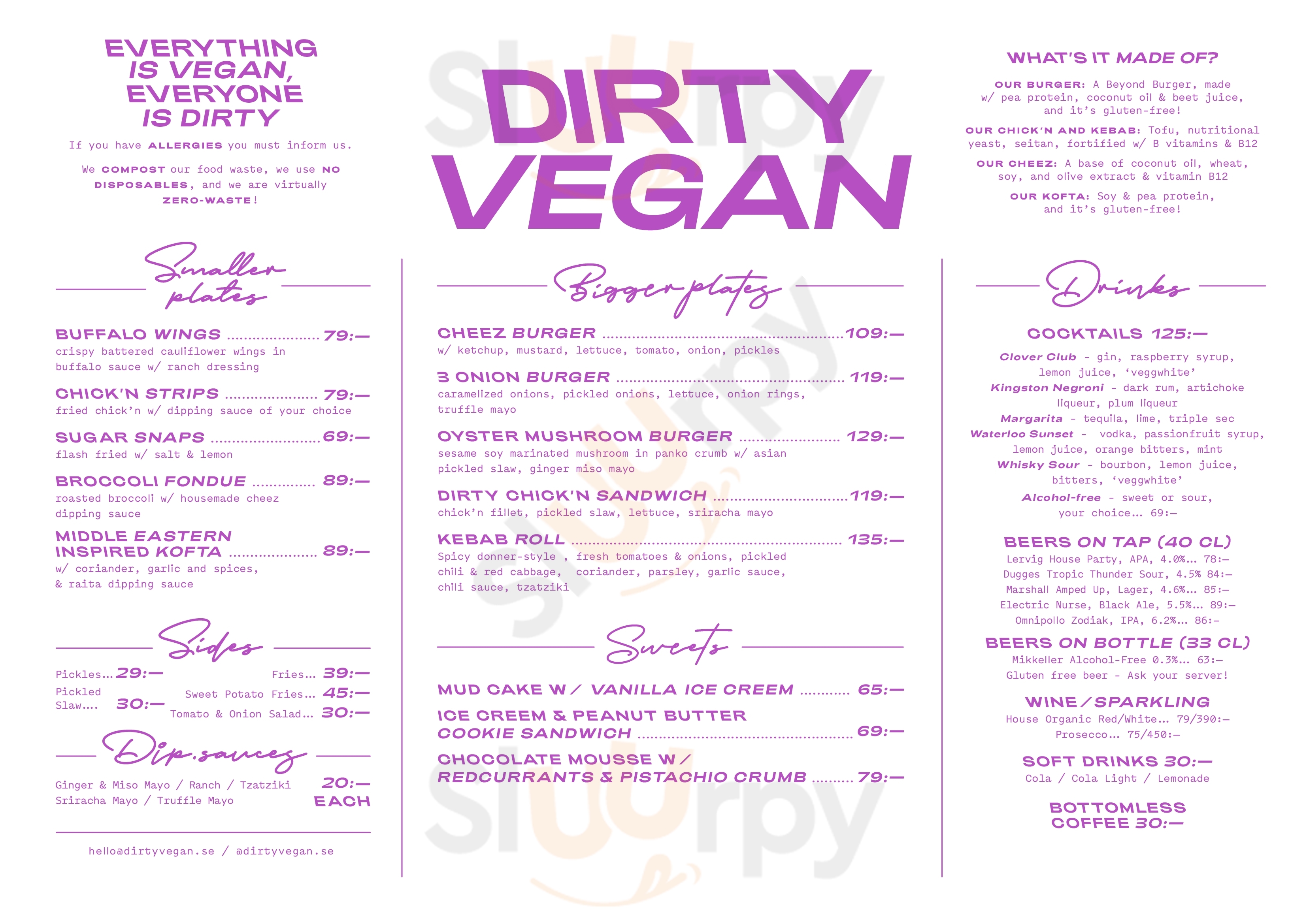 Dirty Vegan Stockholm Menu - 1