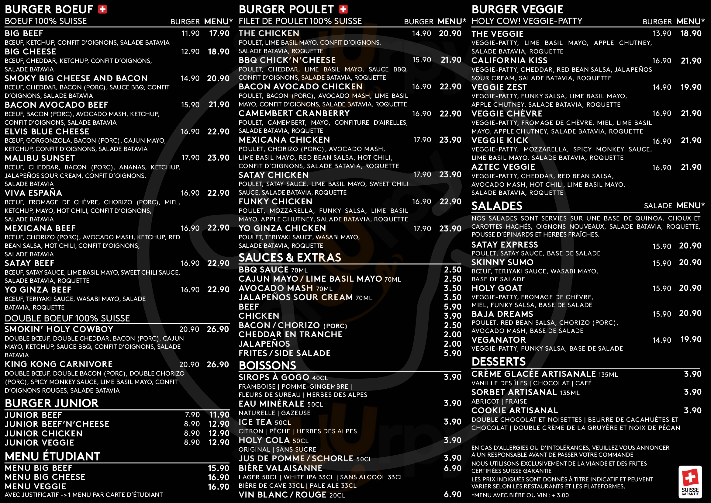 Holy Cow! Gourmet Burger Co. GenÈve Plainpalais Genf Menu - 1