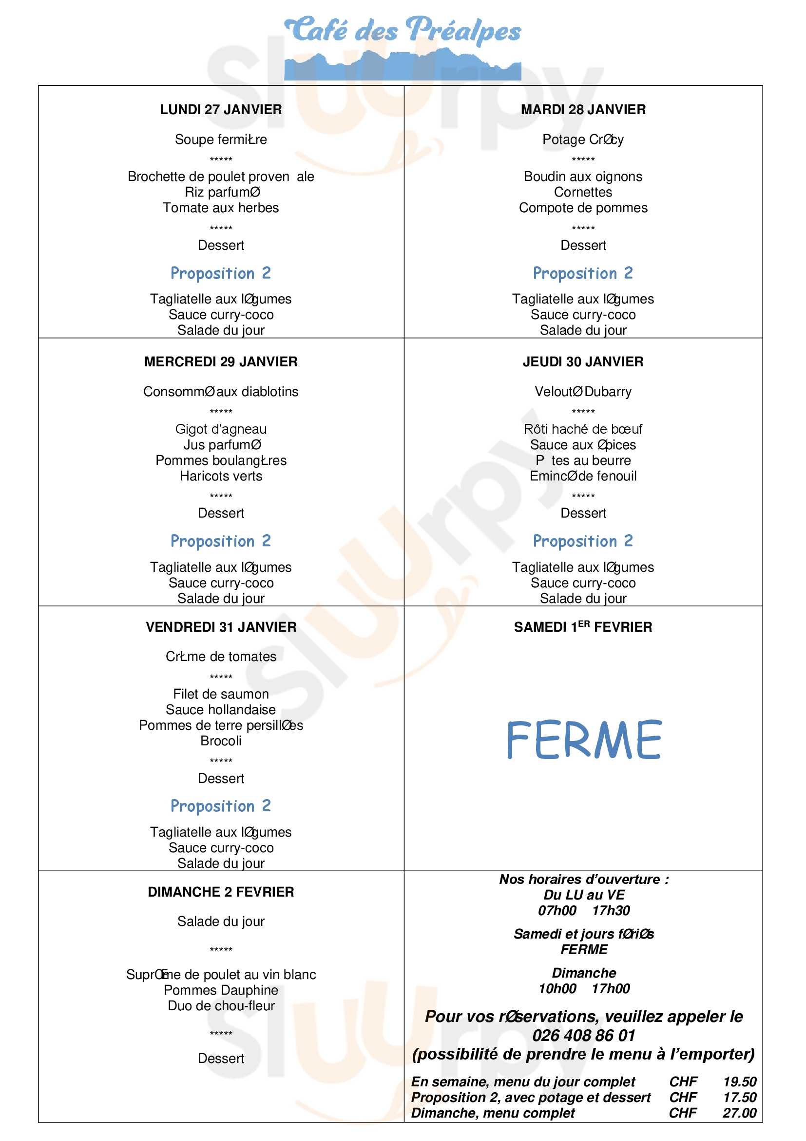 Des Prealpes Villars-sur-Glane Menu - 1