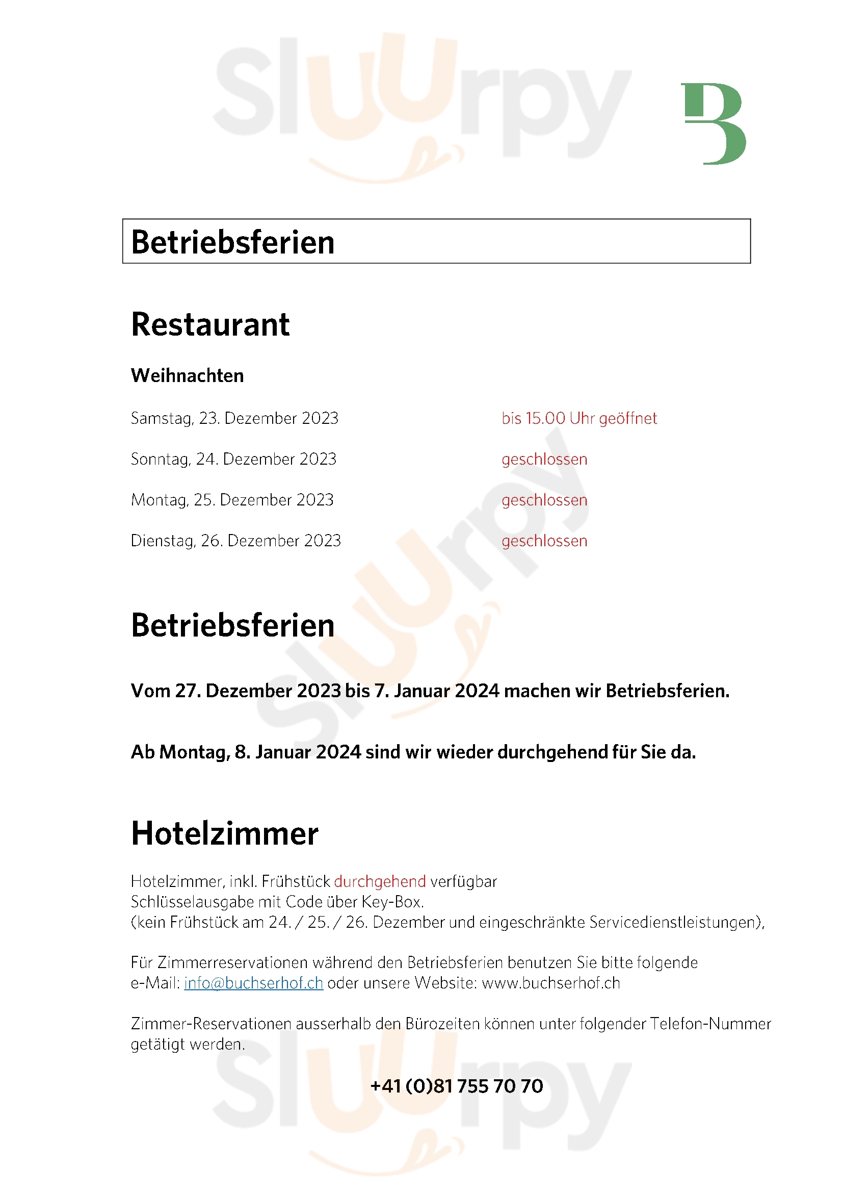 Restaurant Buchserhof Buchs St. Gallen Menu - 1