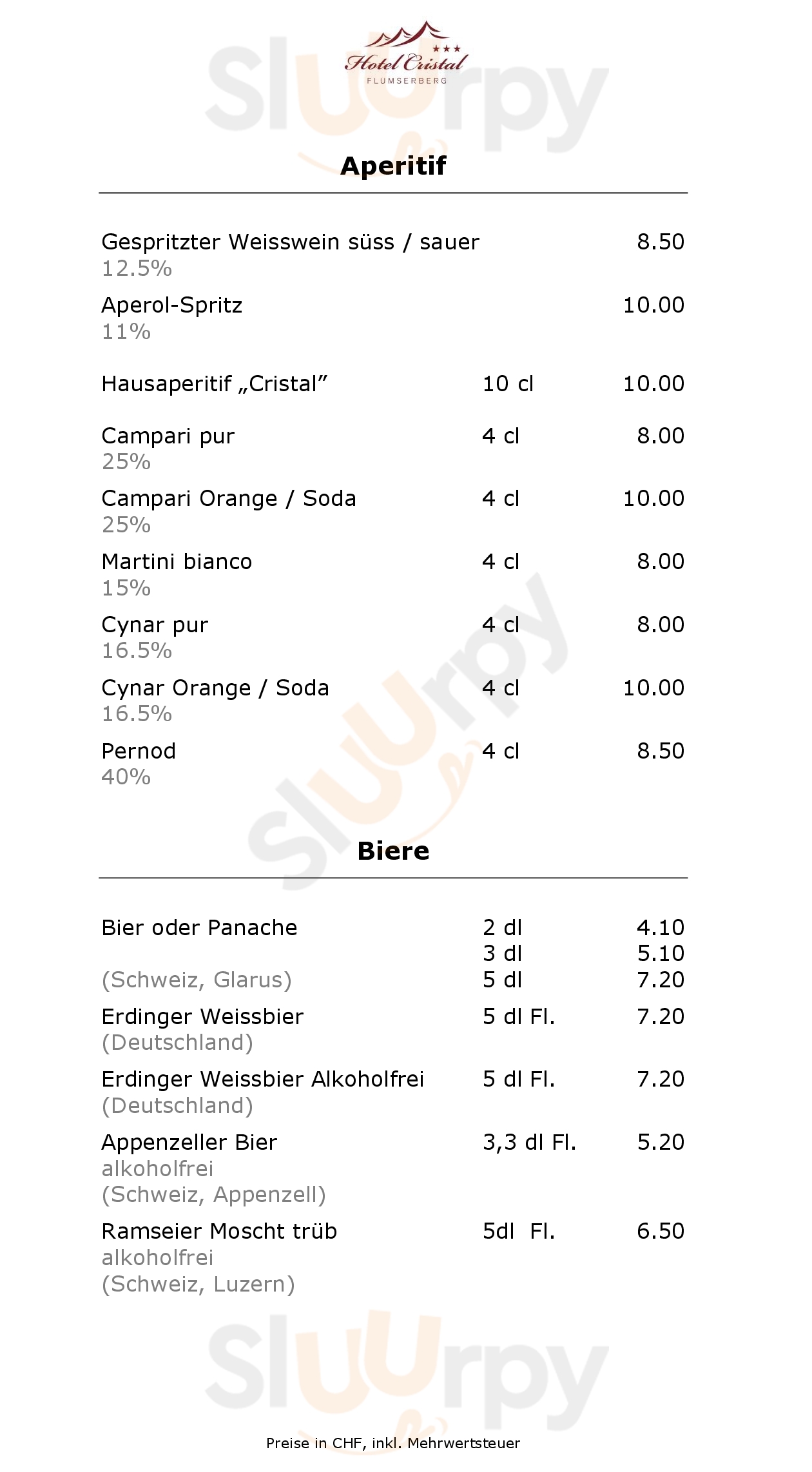 Restaurant Chäs-stübli By Hotel Cristal Flumserberg Menu - 1