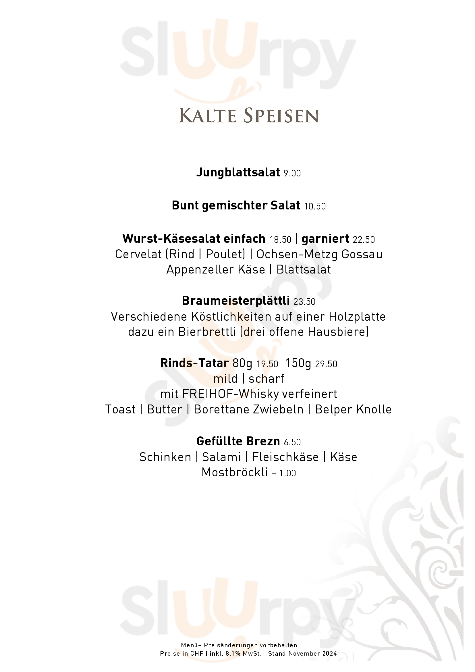 Freihof Ag Brauerei & Hofstube Gossau Menu - 1