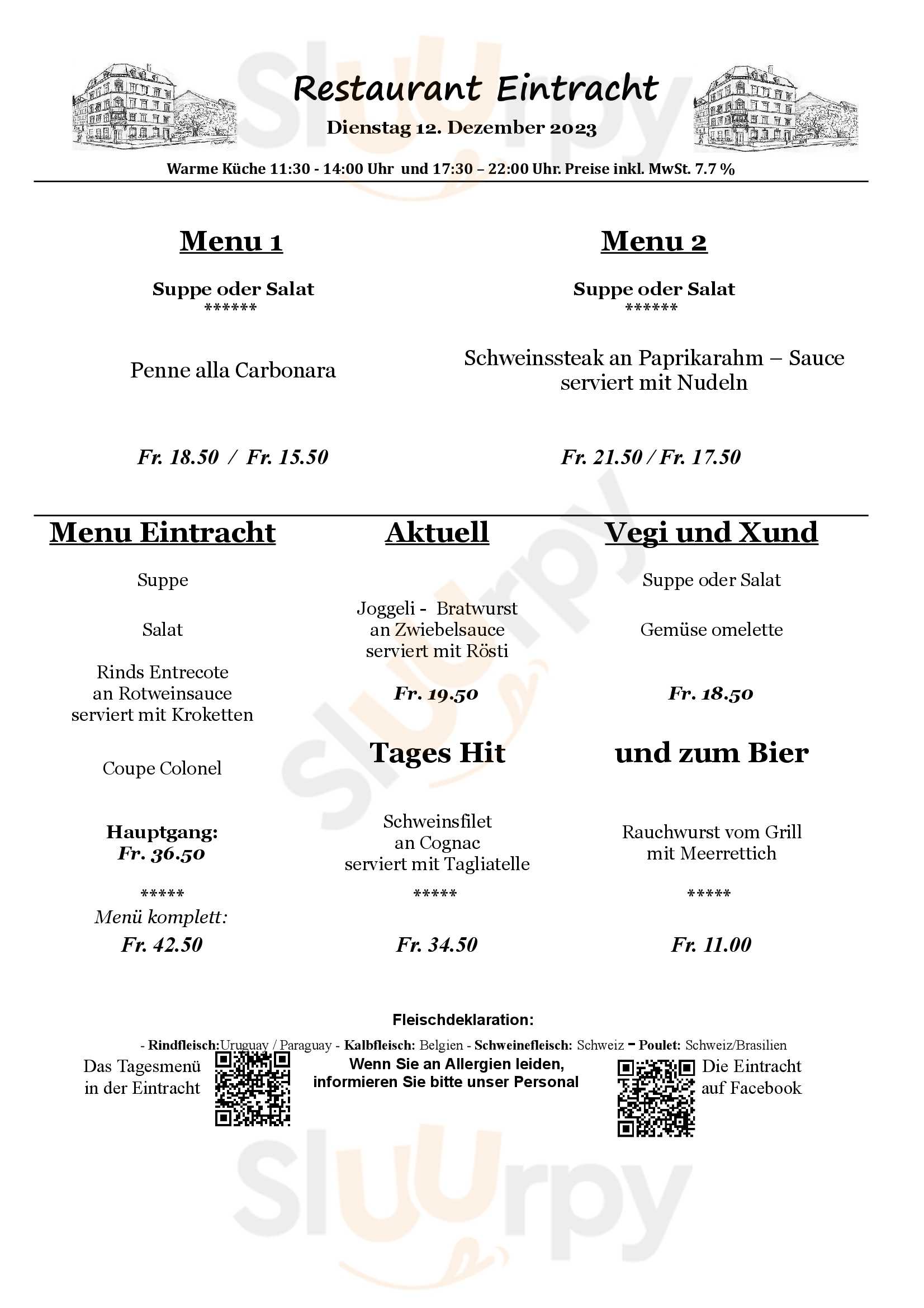 Restaurant Eintracht Basel Menu - 1