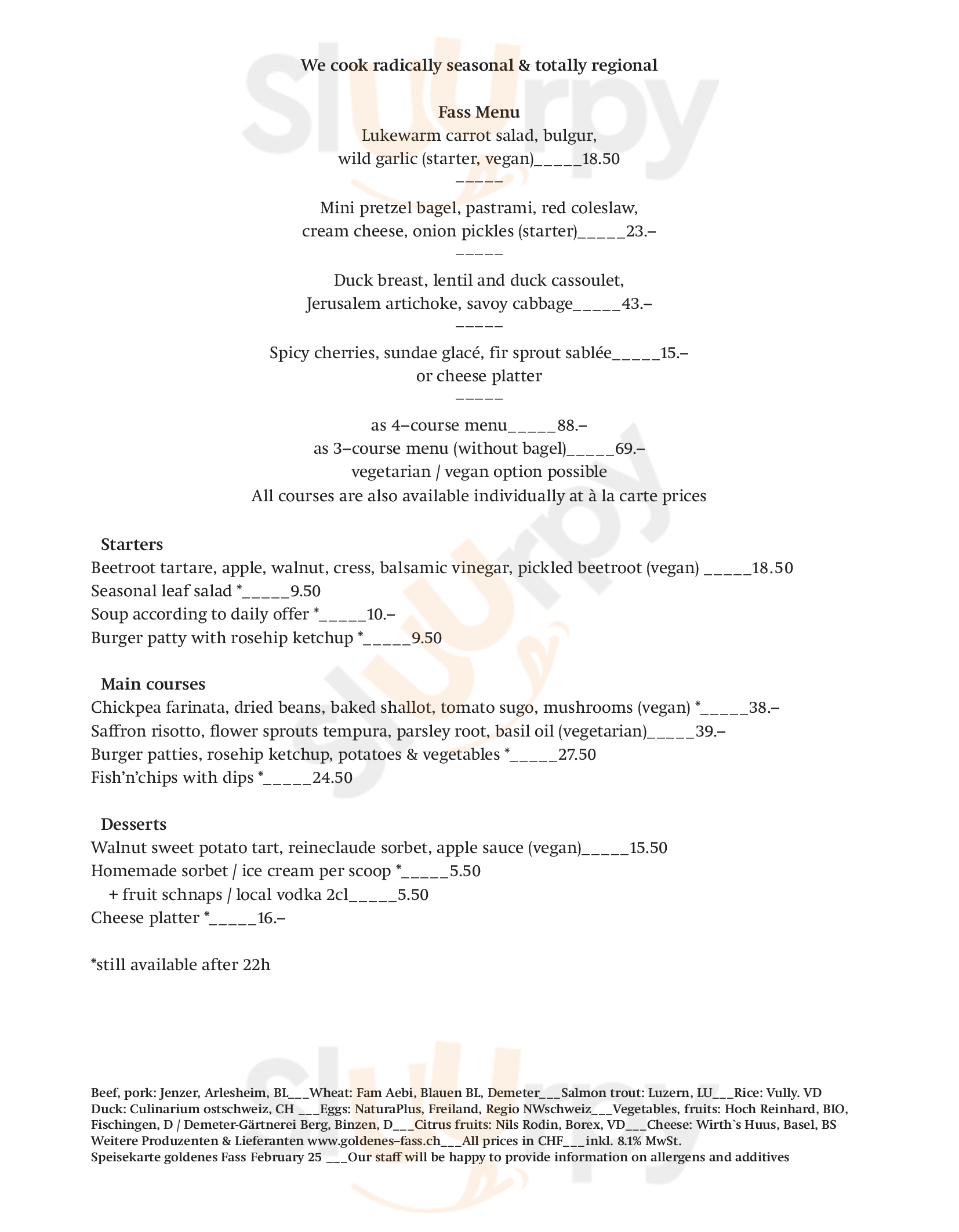 Zum Goldenen Fass Basel Menu - 1