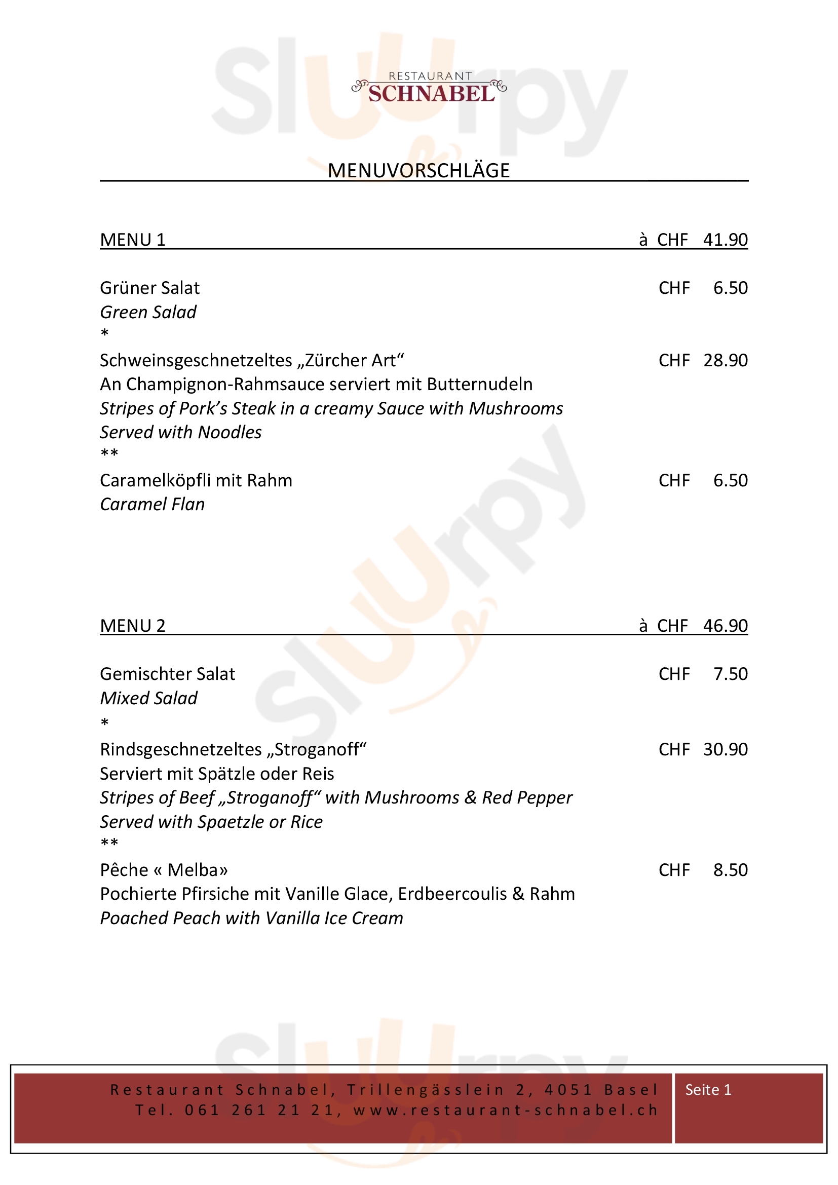 Restaurant Schnabel Basel Menu - 1