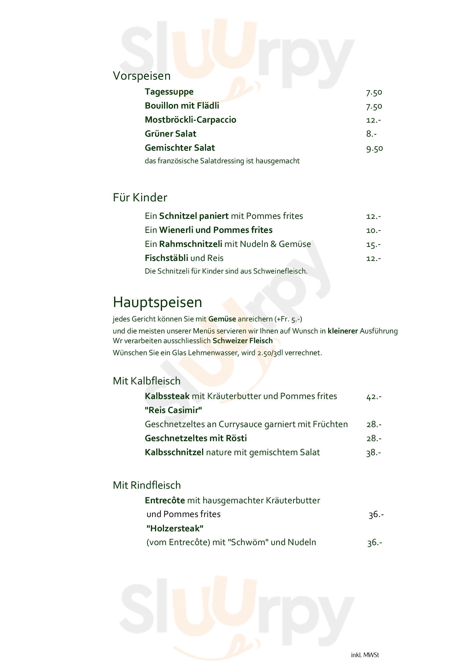 Waldgasthaus Lehmen Weissbad Menu - 1