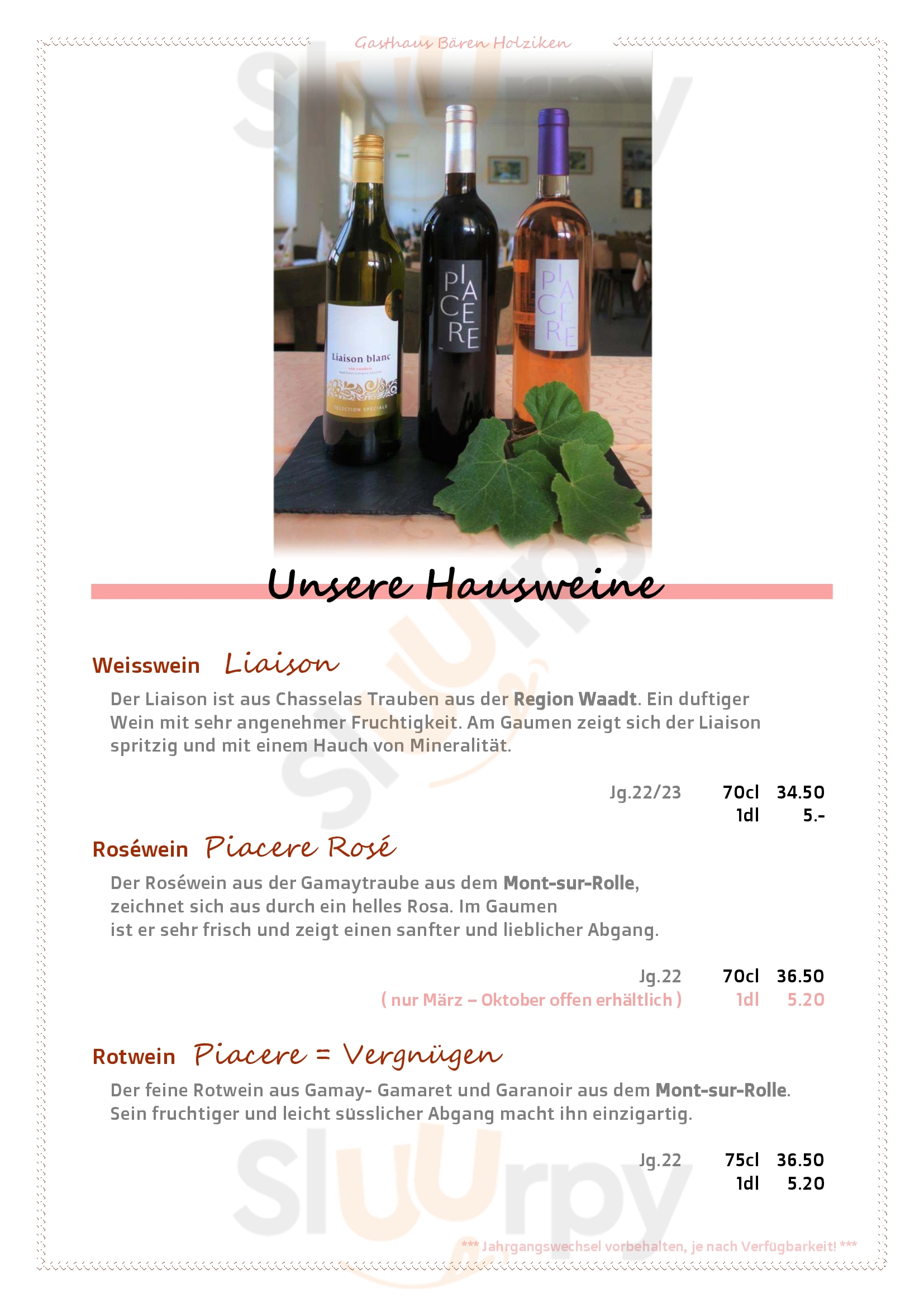 Gasthaus Zum Baren Holziken Menu - 1
