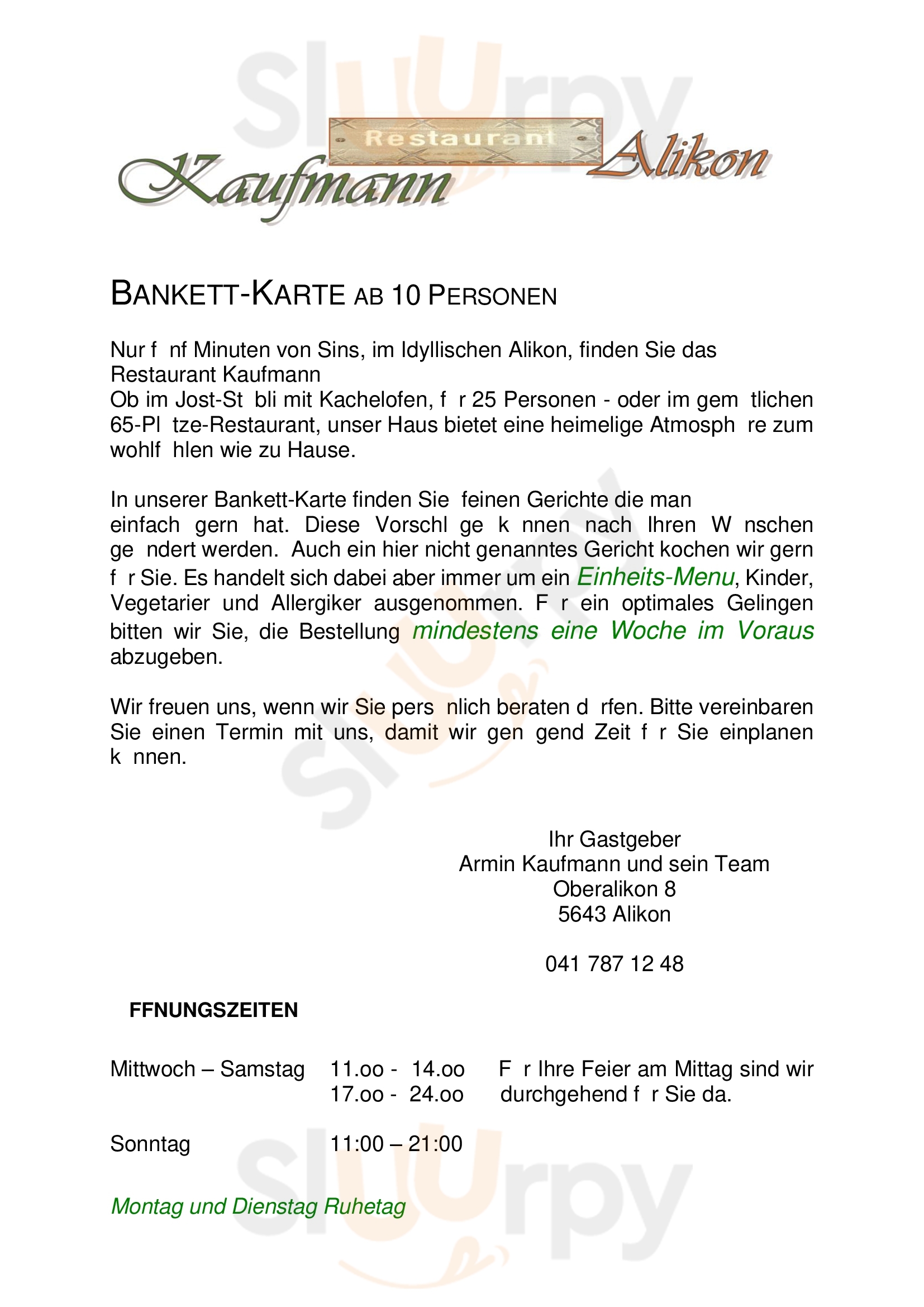 Restaurant Kaufmann Sins Menu - 1