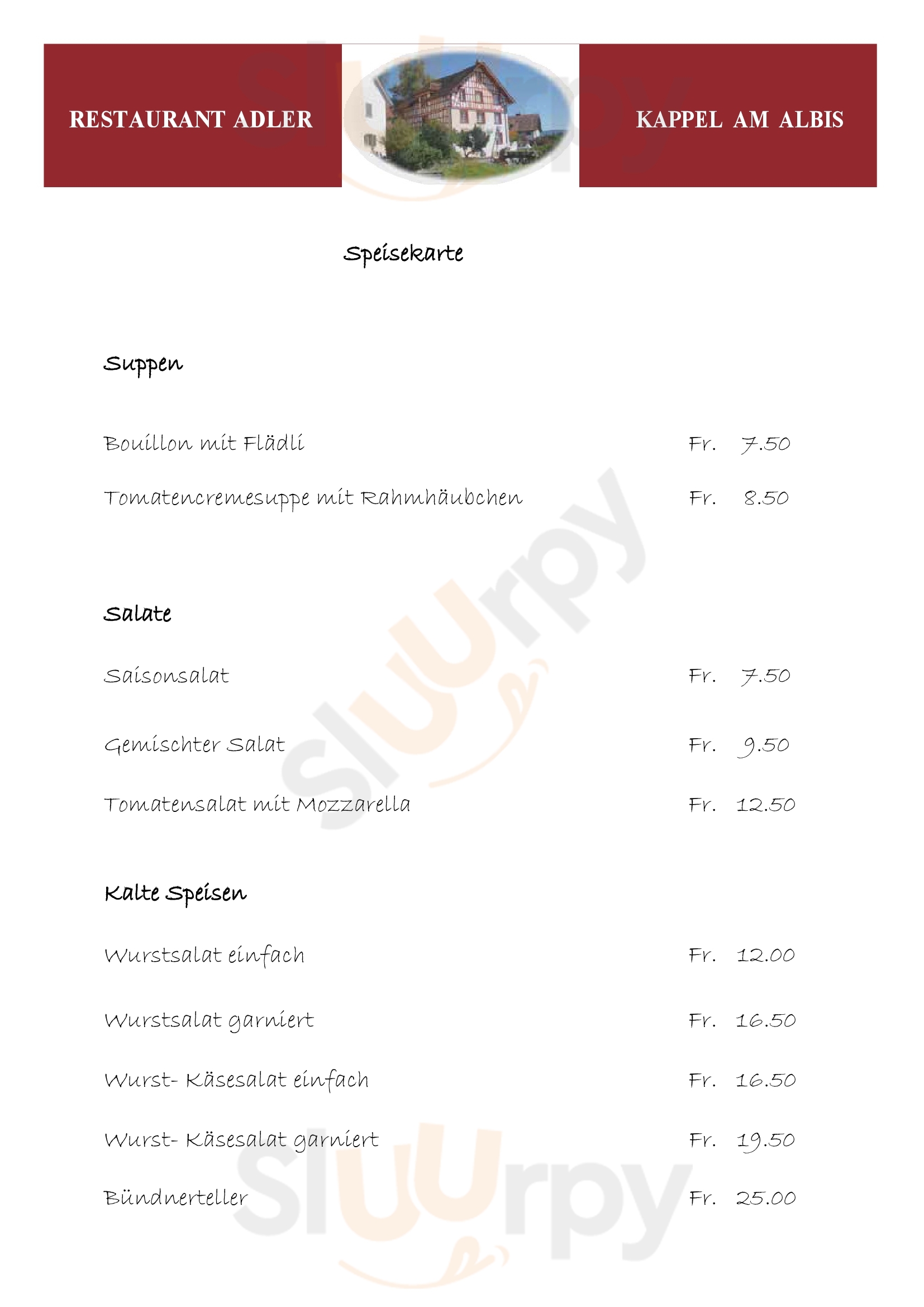 Restaurant Adler Kappel am Albis Menu - 1