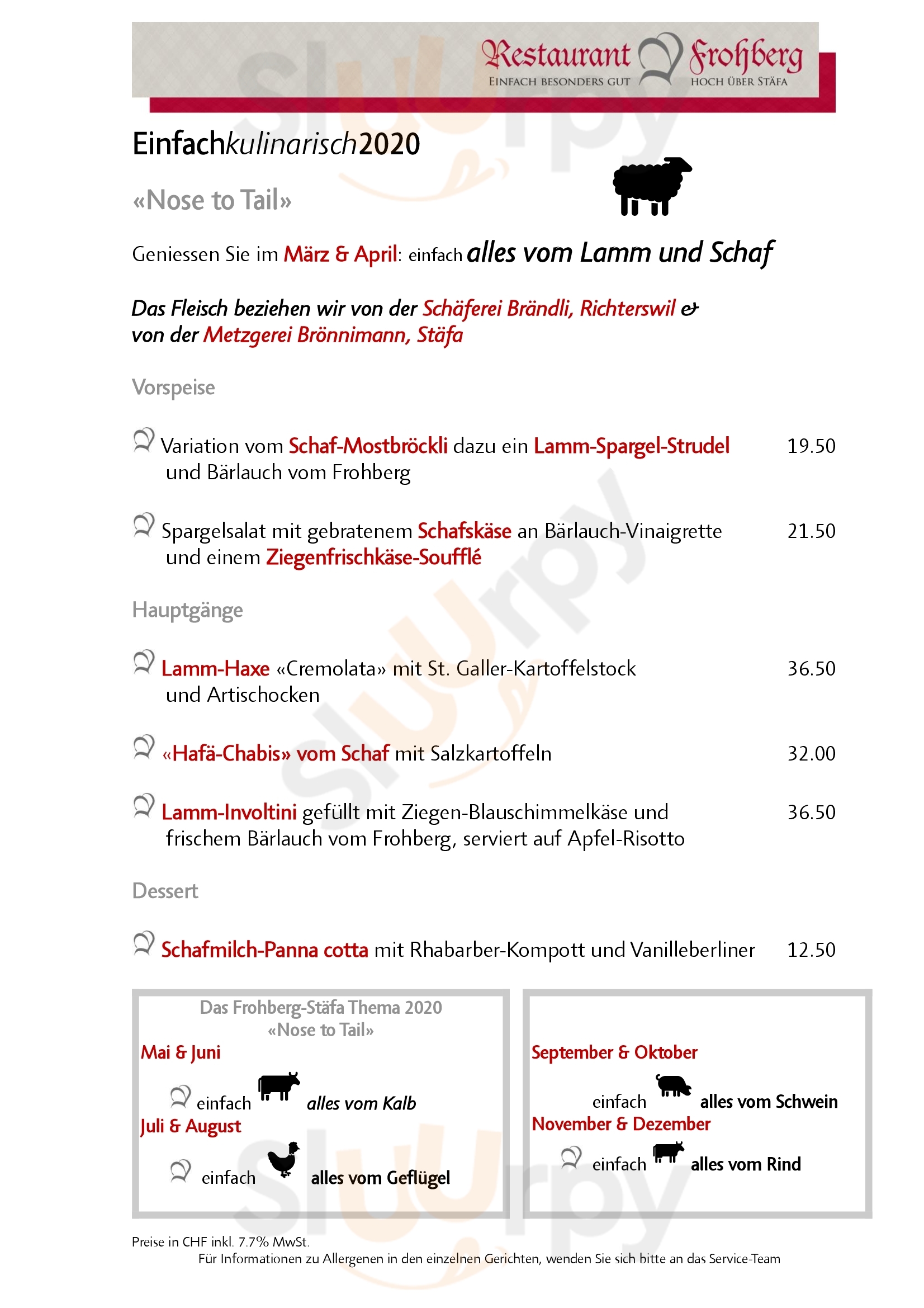 Restaurant Frohberg Stäfa Menu - 1