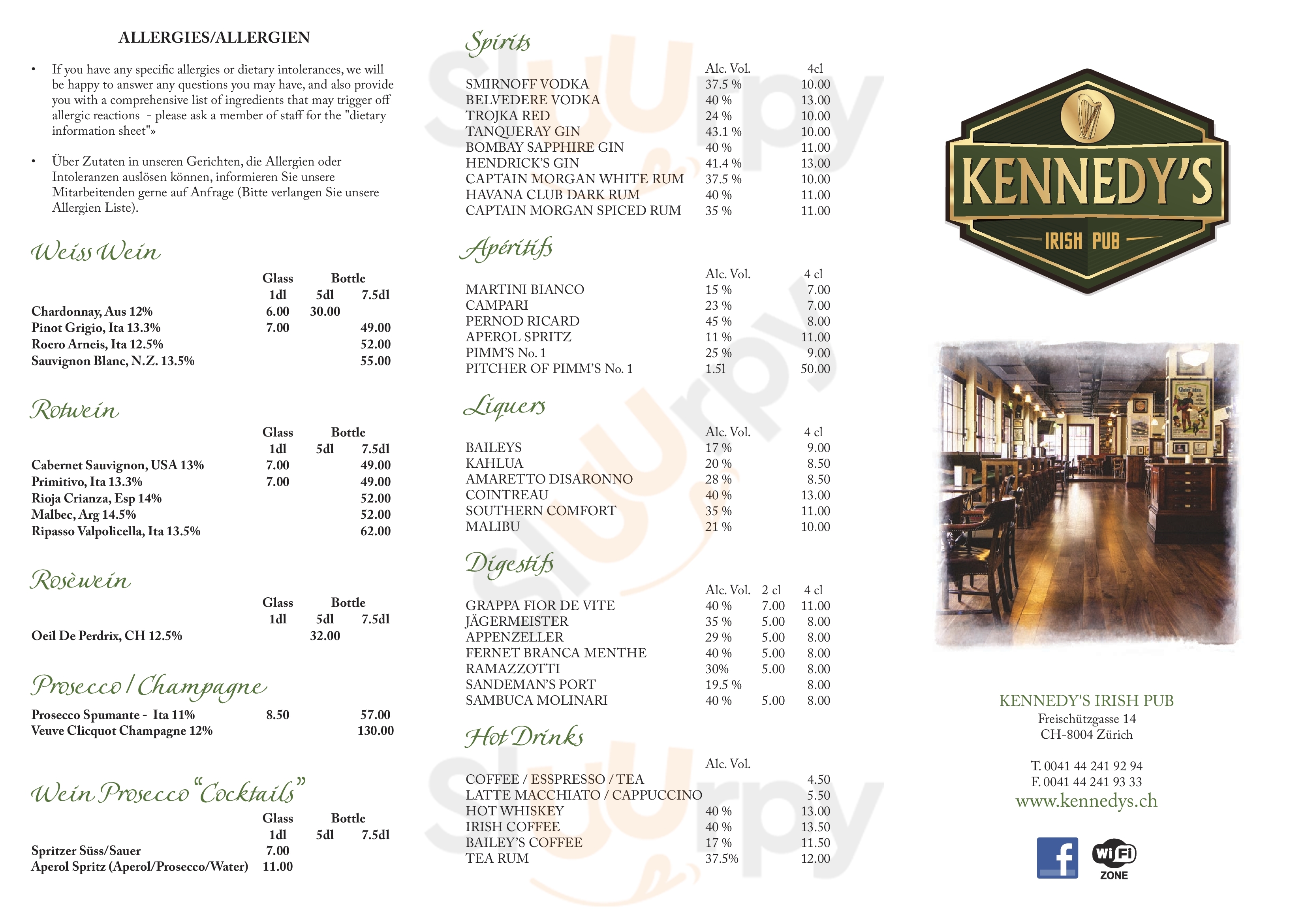 Kennedy's Irish Pub Zürich Menu - 1