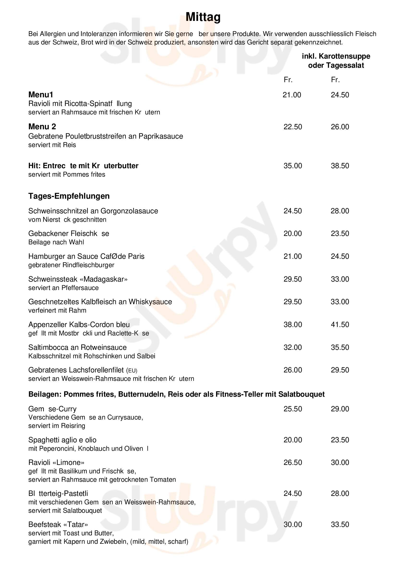 Cafe Restaurant Obergass Winterthur Menu - 1