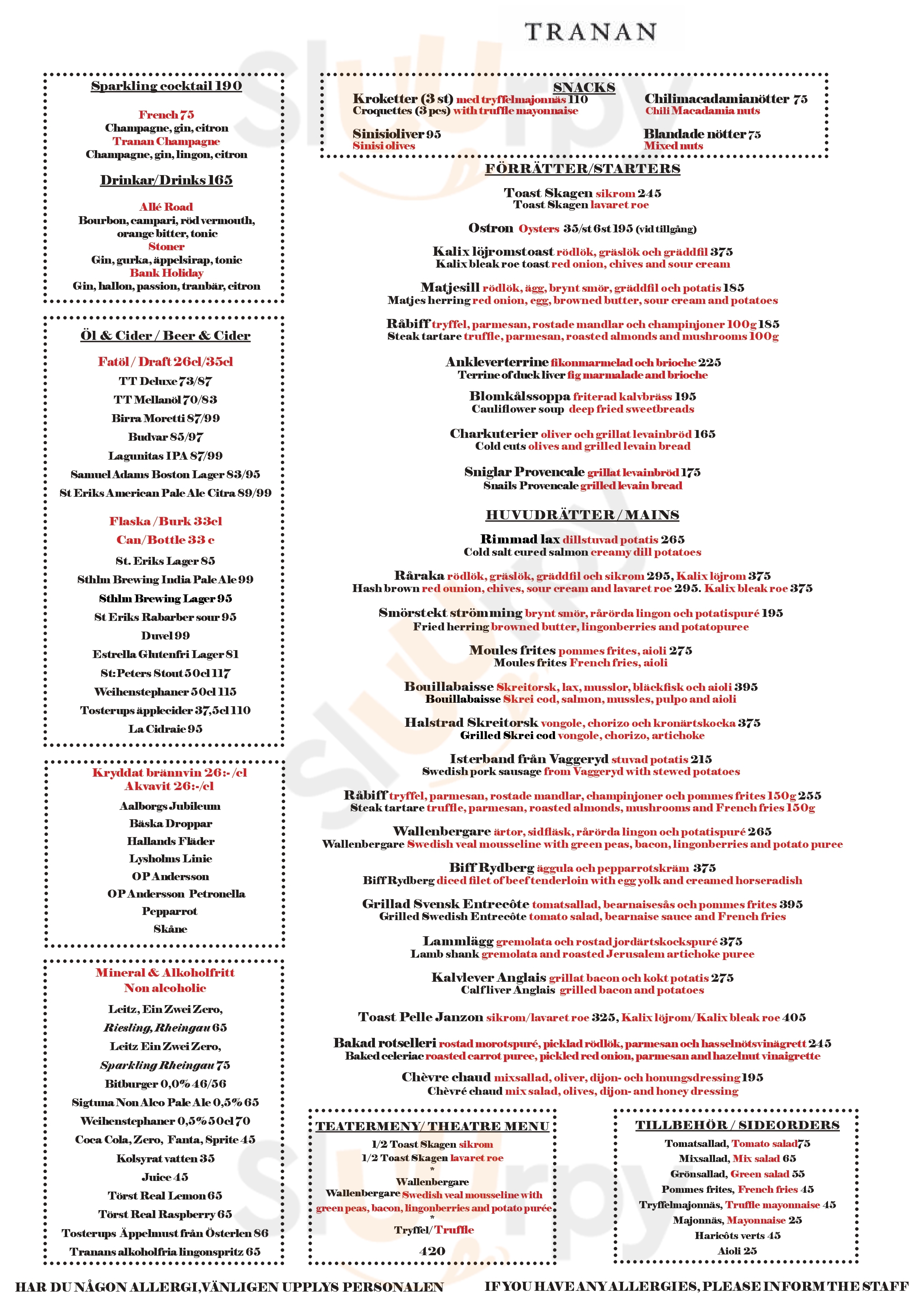 Tranan Stockholm Menu - 1
