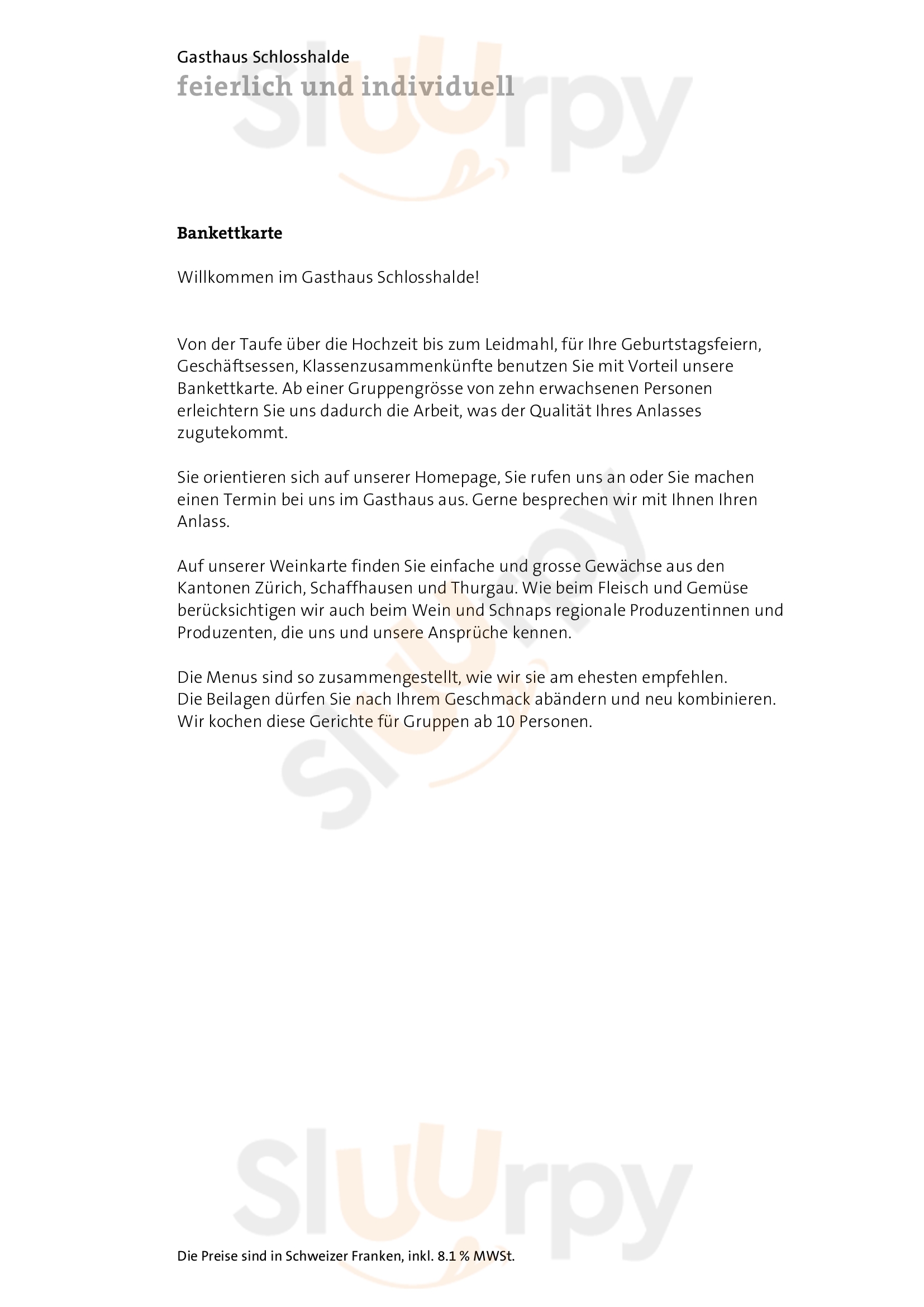 Gasthaus Schlosshalde Winterthur Menu - 1