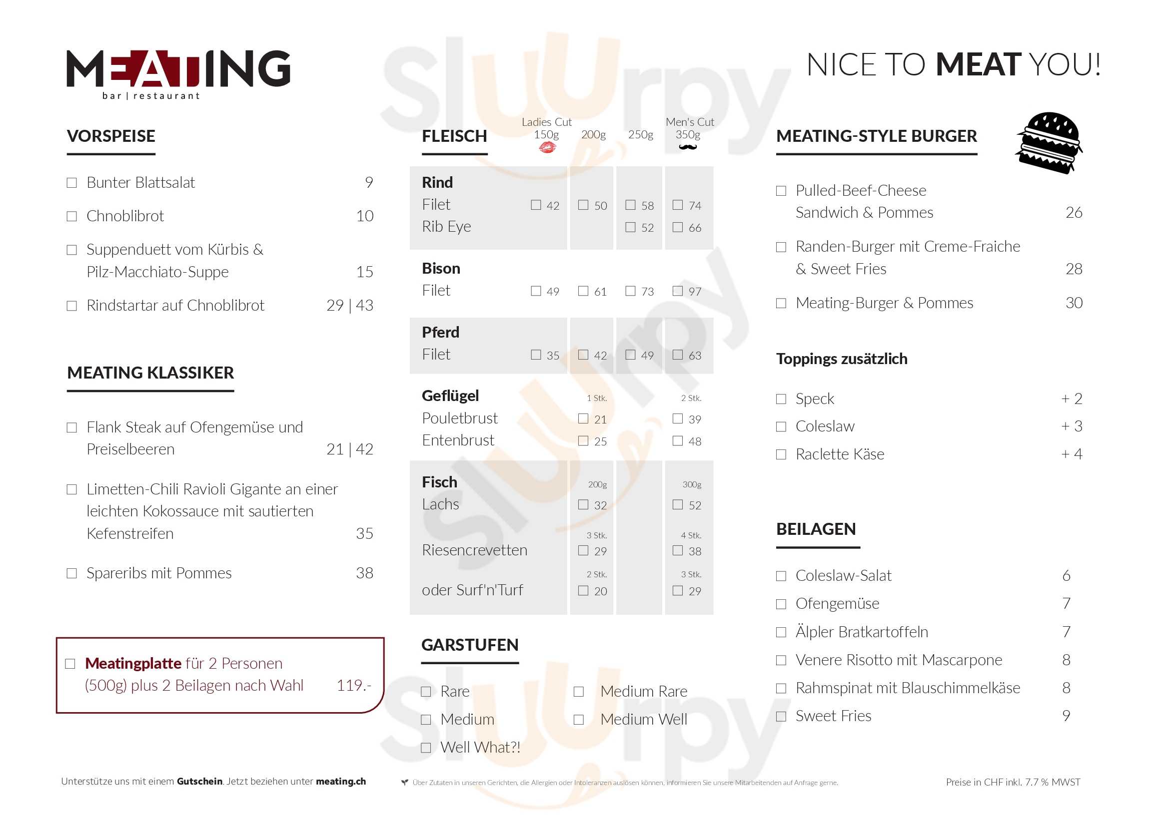 Meating - Bar | Restaurant Zug Menu - 1