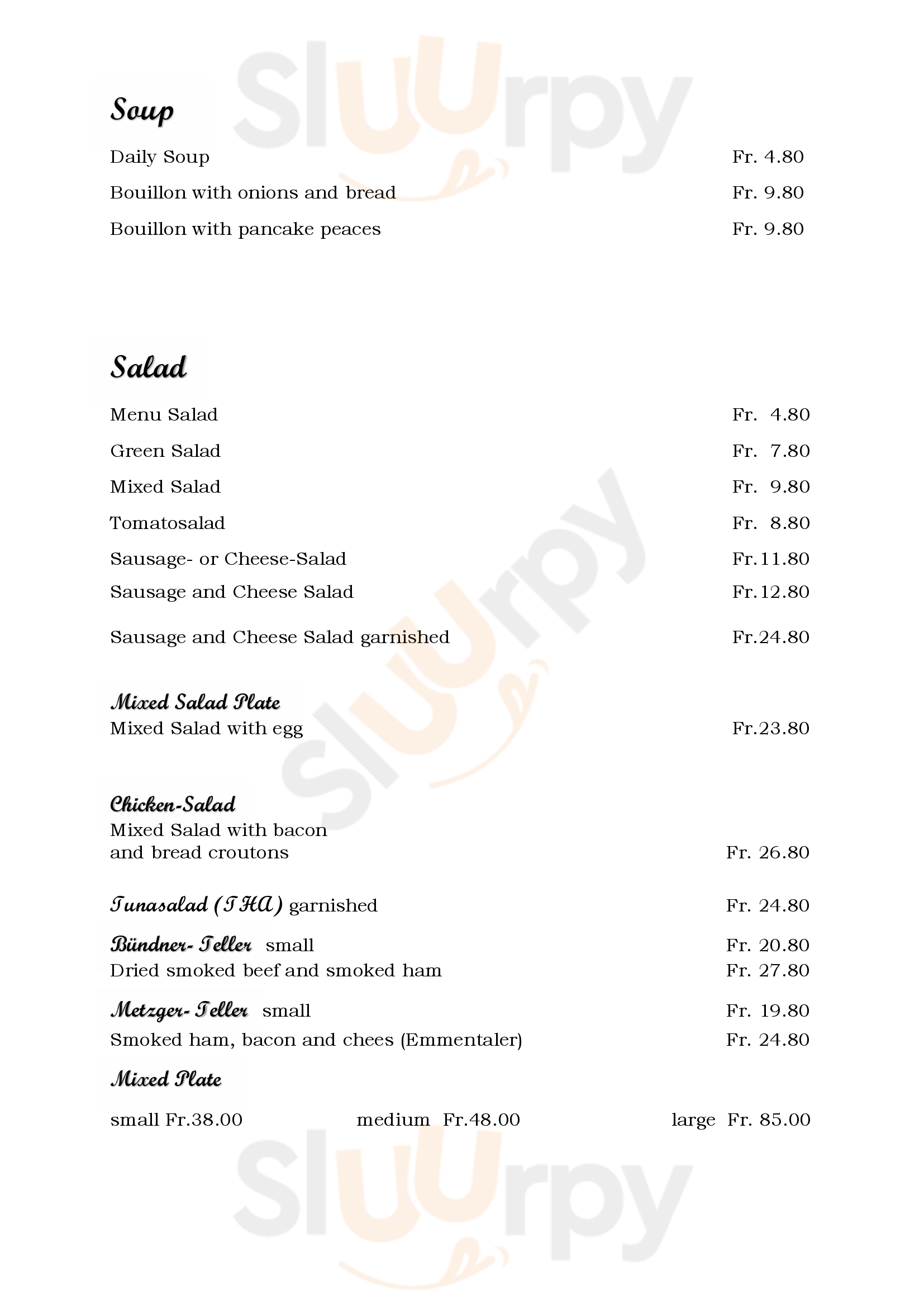 Metzgerhalle Zürich Menu - 1